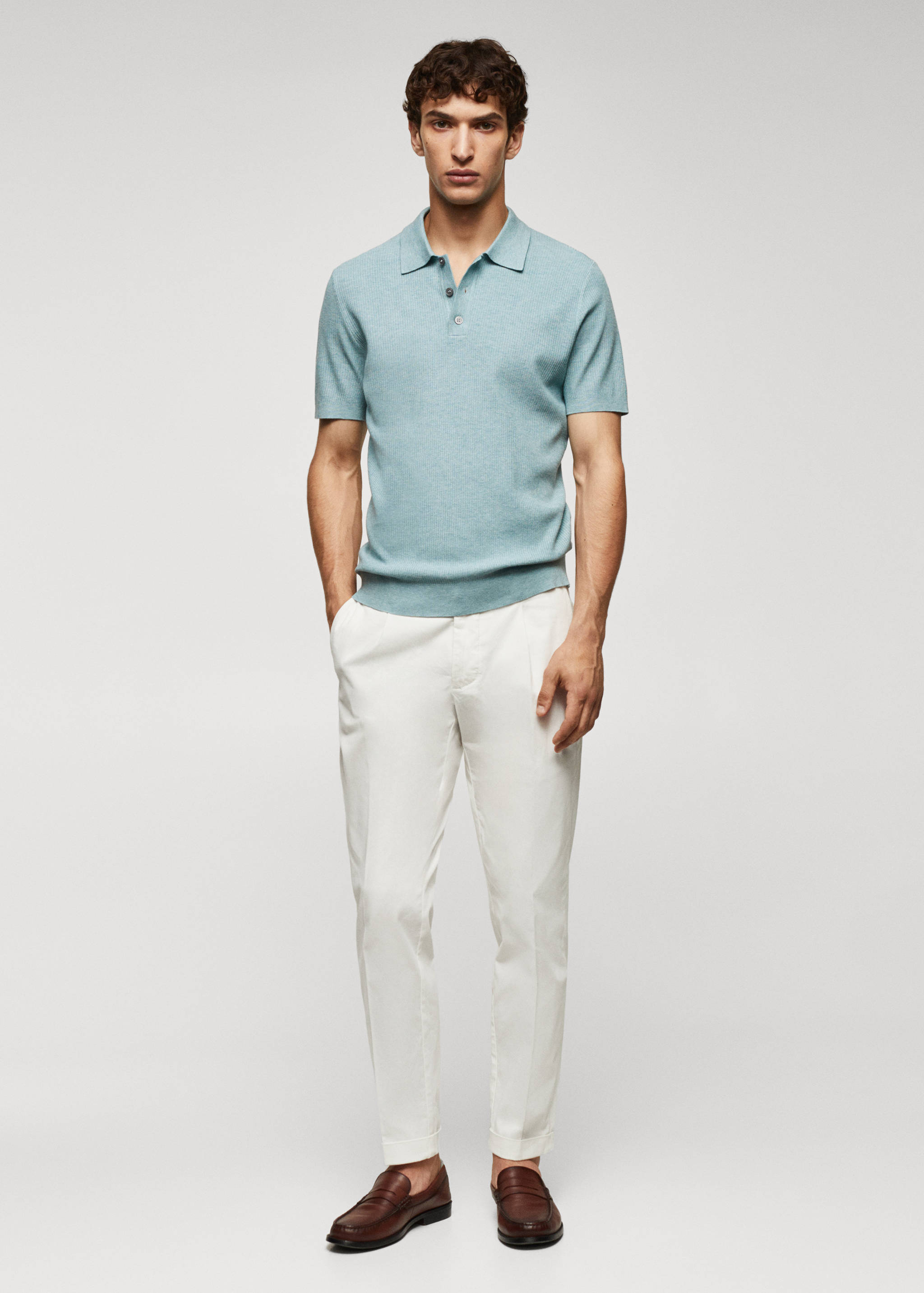 Fine rib-knit polo shirt - General plane