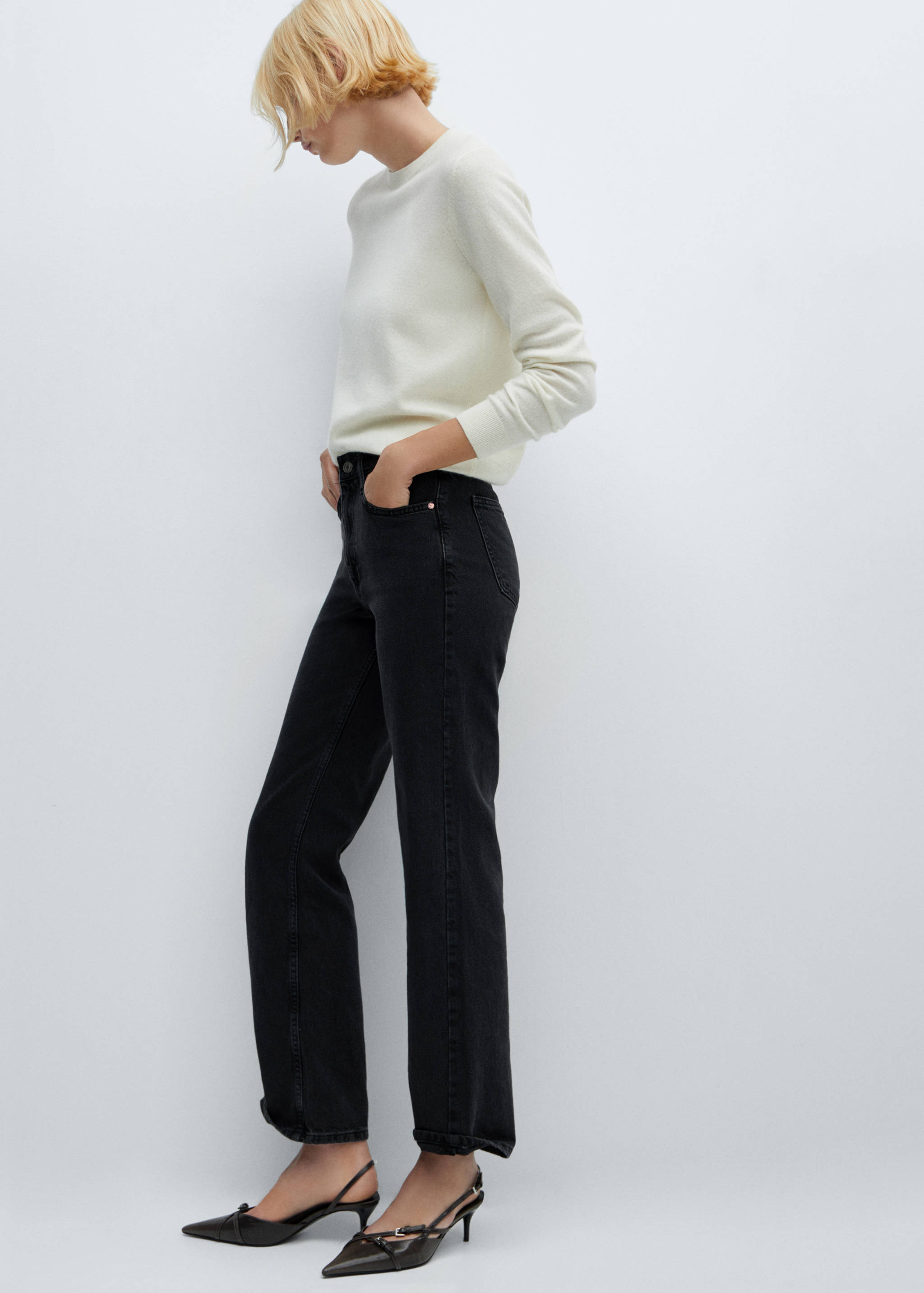 中腰直筒牛仔裤 - null