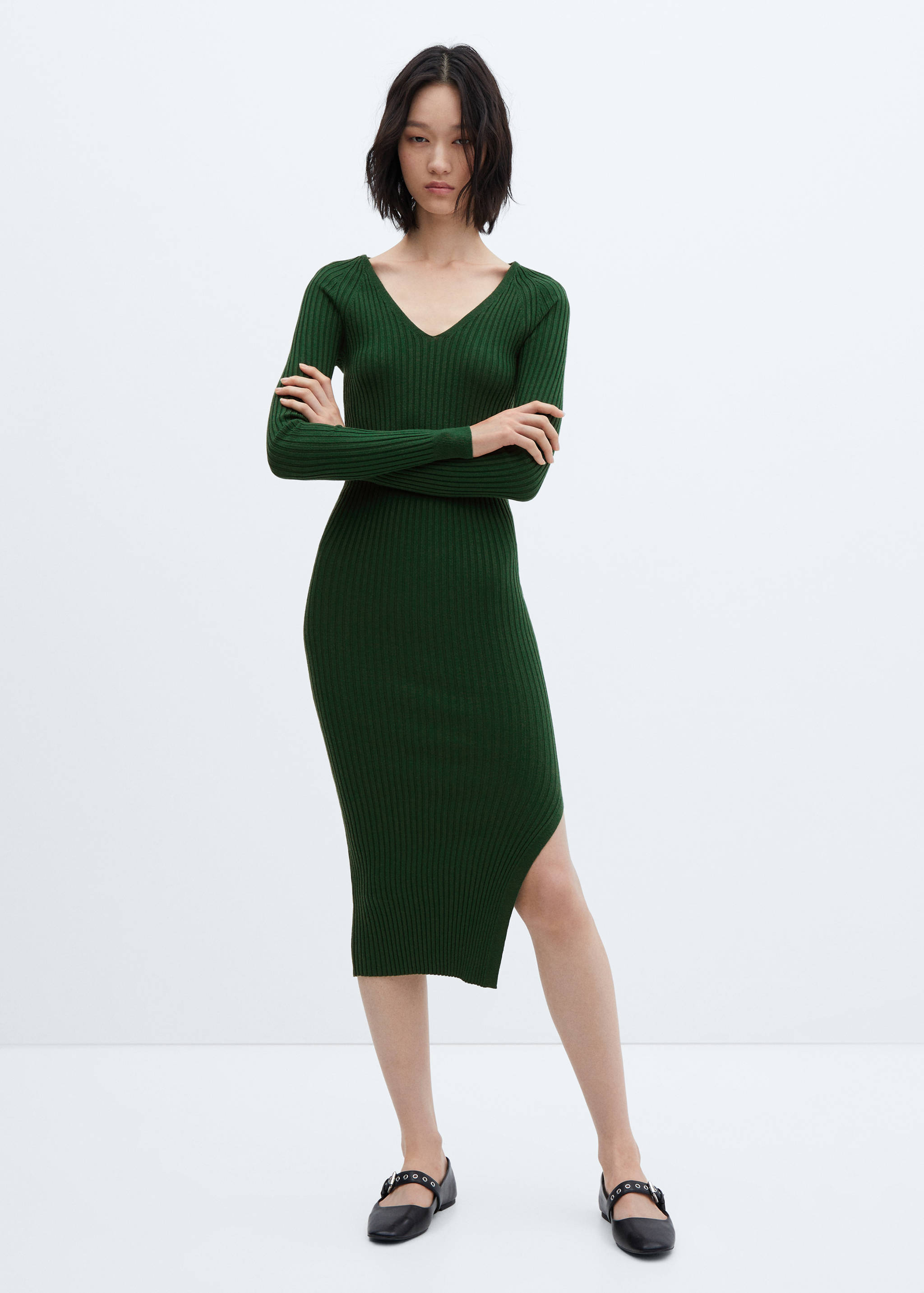 Robe maille côtelée col V - Plan général