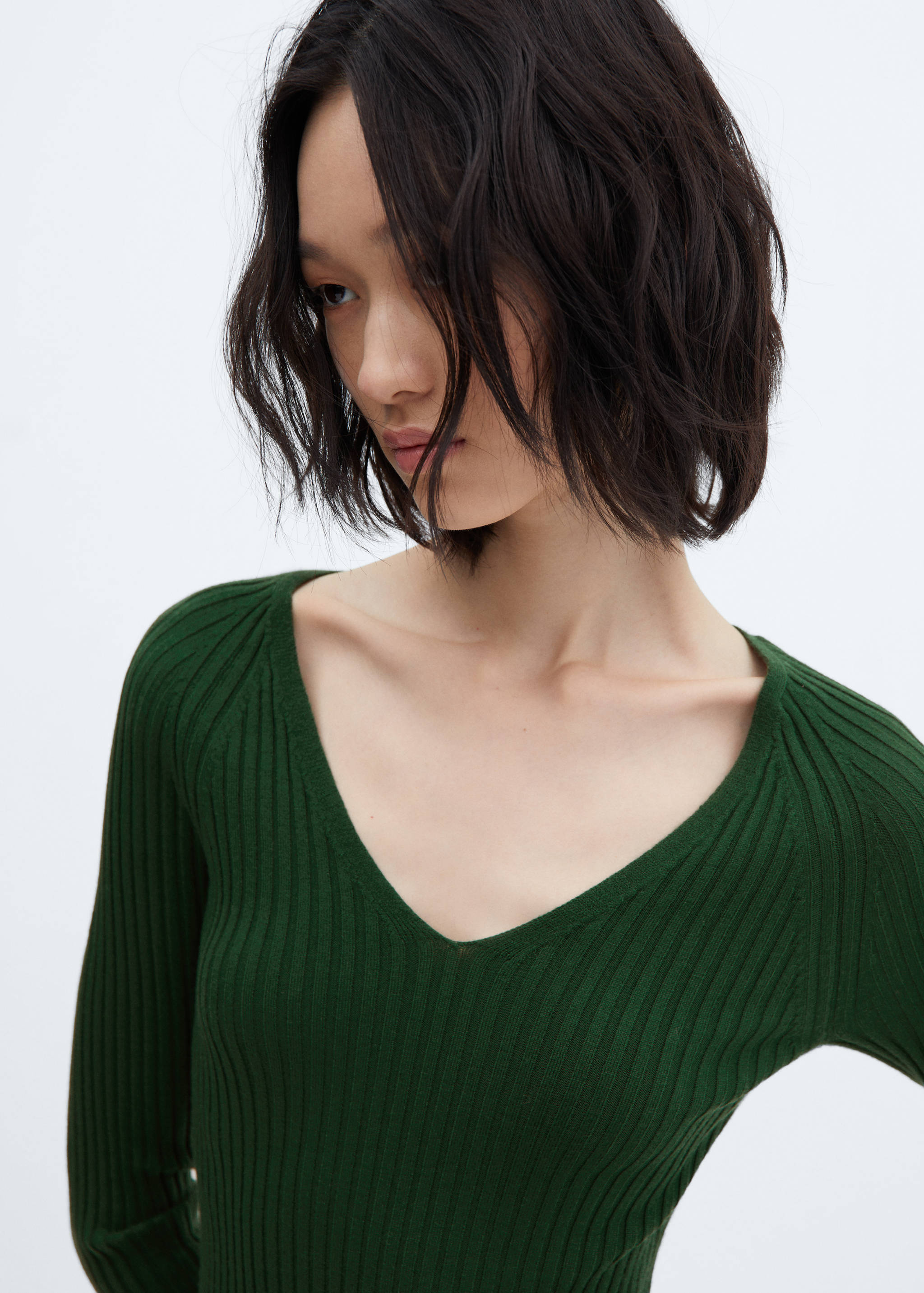 Robe maille côtelée col V - Détail de l'article 1