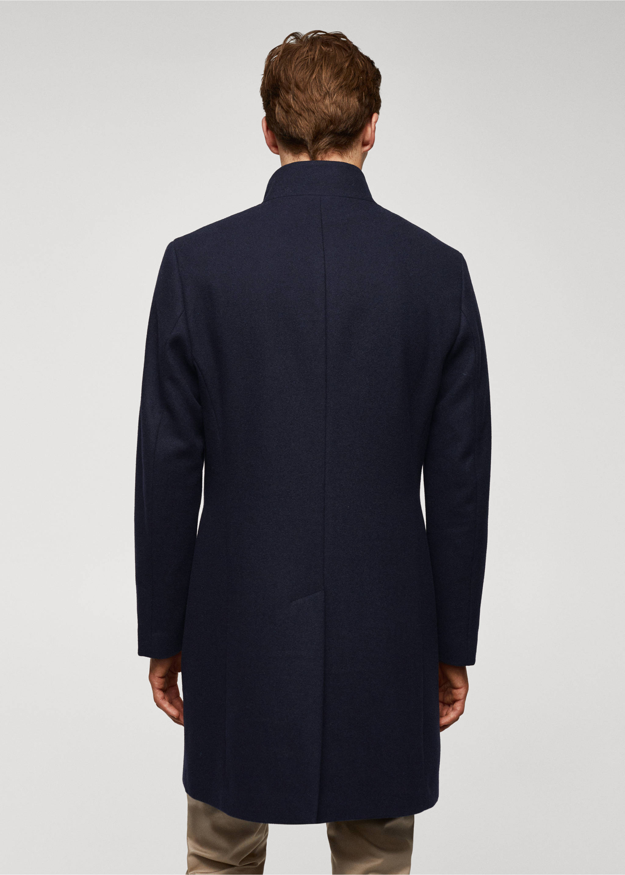 Manteau en laine à col cheminée - Verso de l’article, Bleu marine foncé. Ref: 57025950-00.