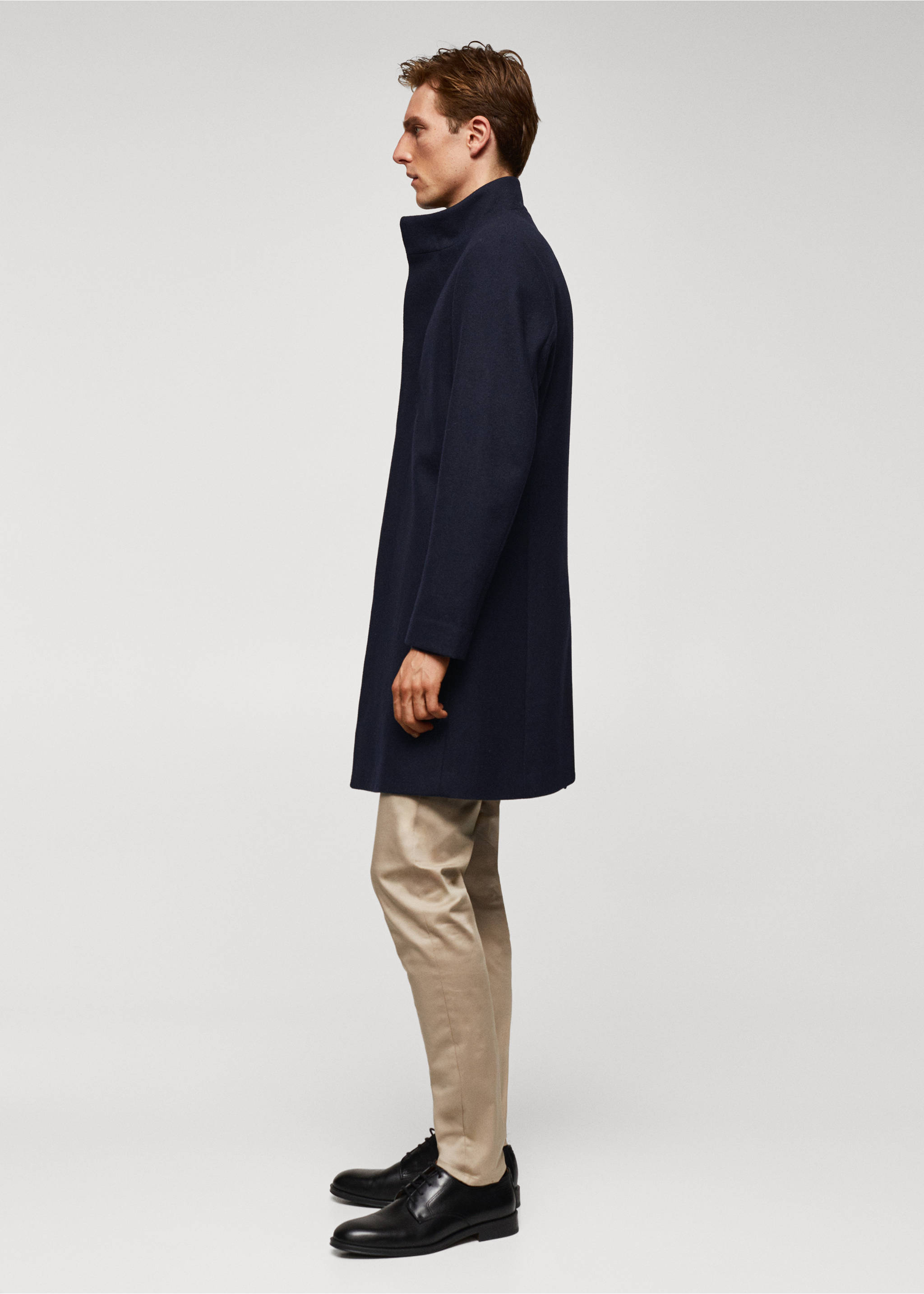 Manteau en laine à col cheminée - Détail de l'article 2, Bleu marine foncé. Ref: 57025950-00.