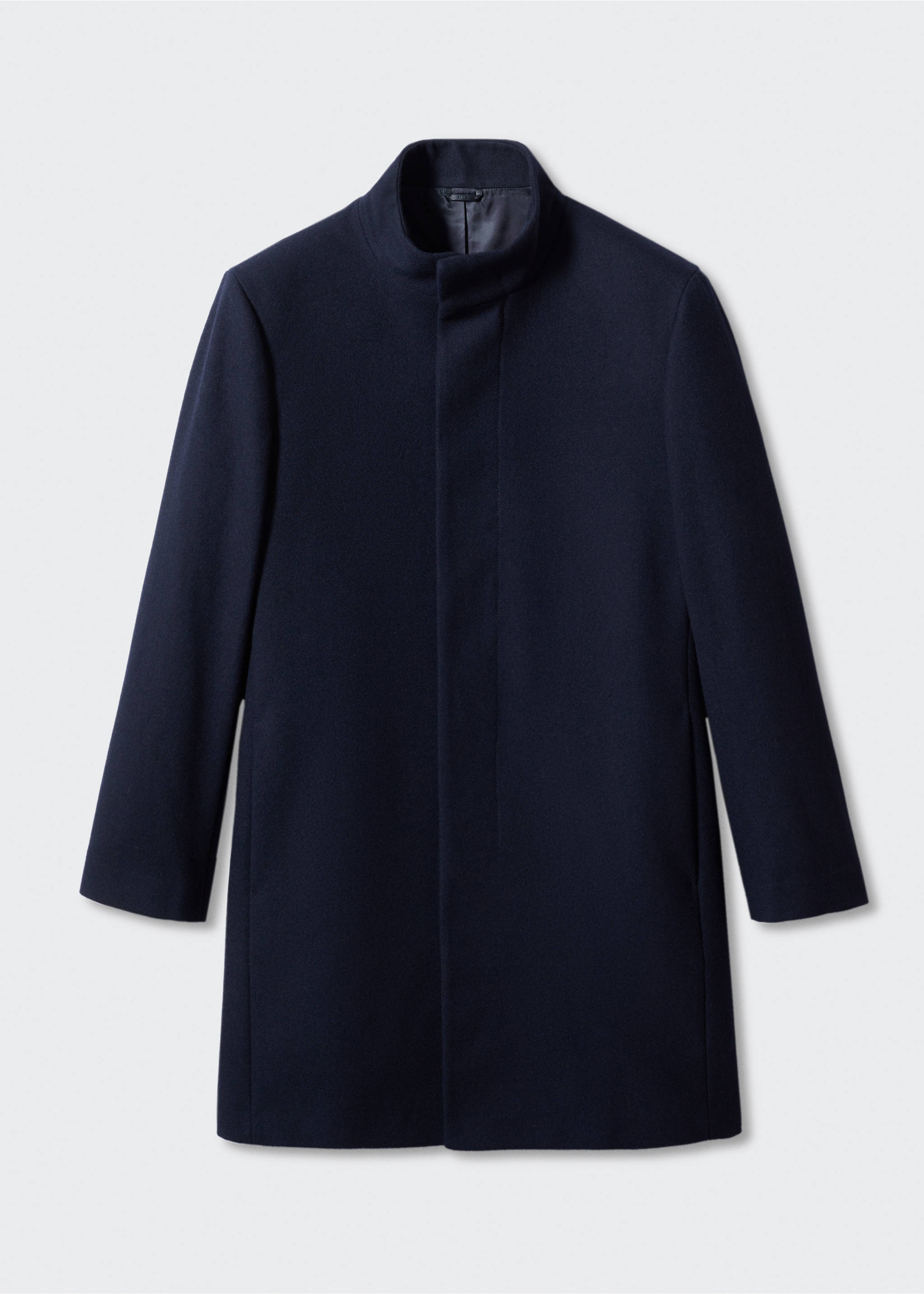 Manteau en laine à col cheminée - Article sans modèle, Bleu marine foncé. Ref: 57025950-00.