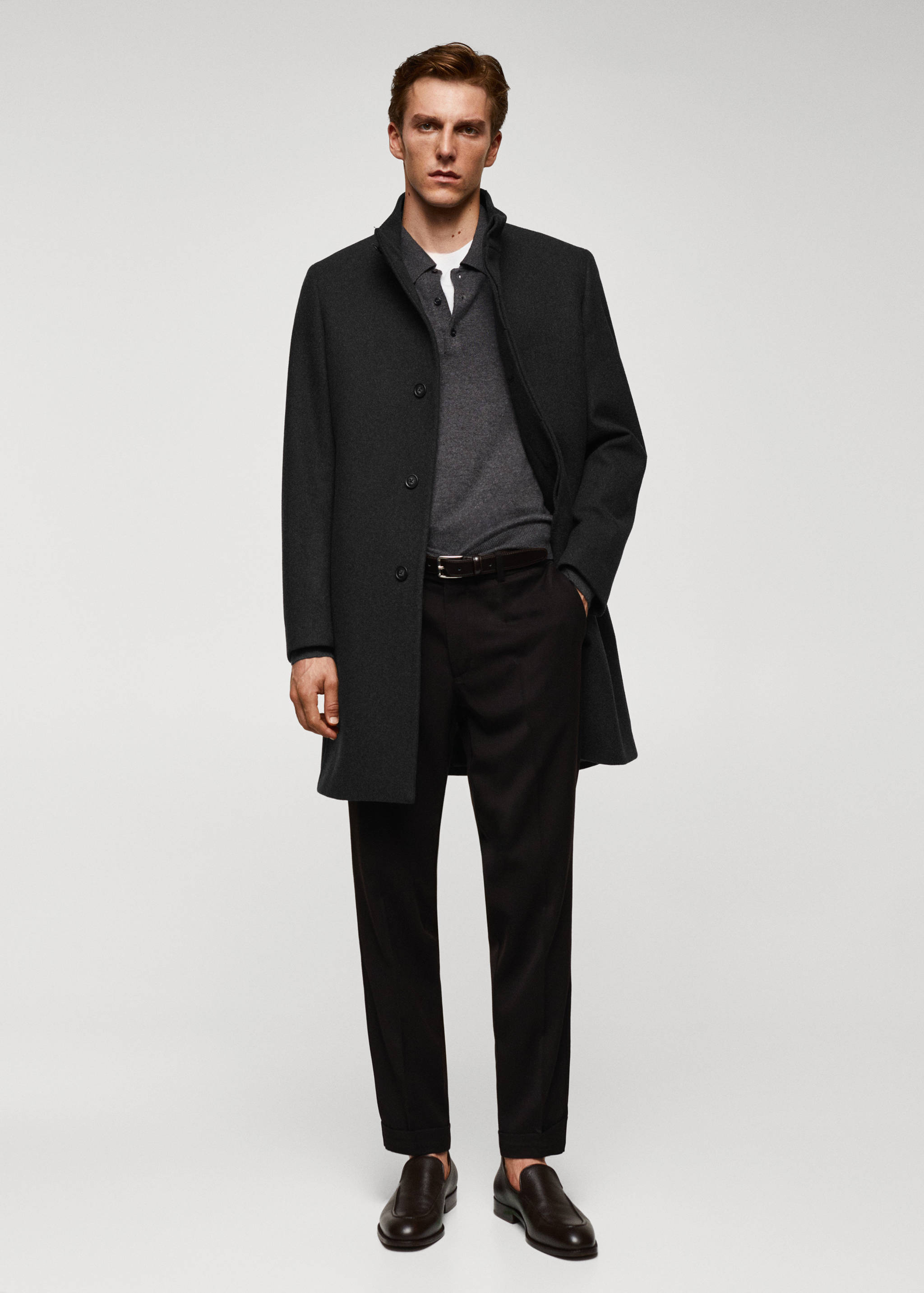 Wool funnel neck coat - General plane