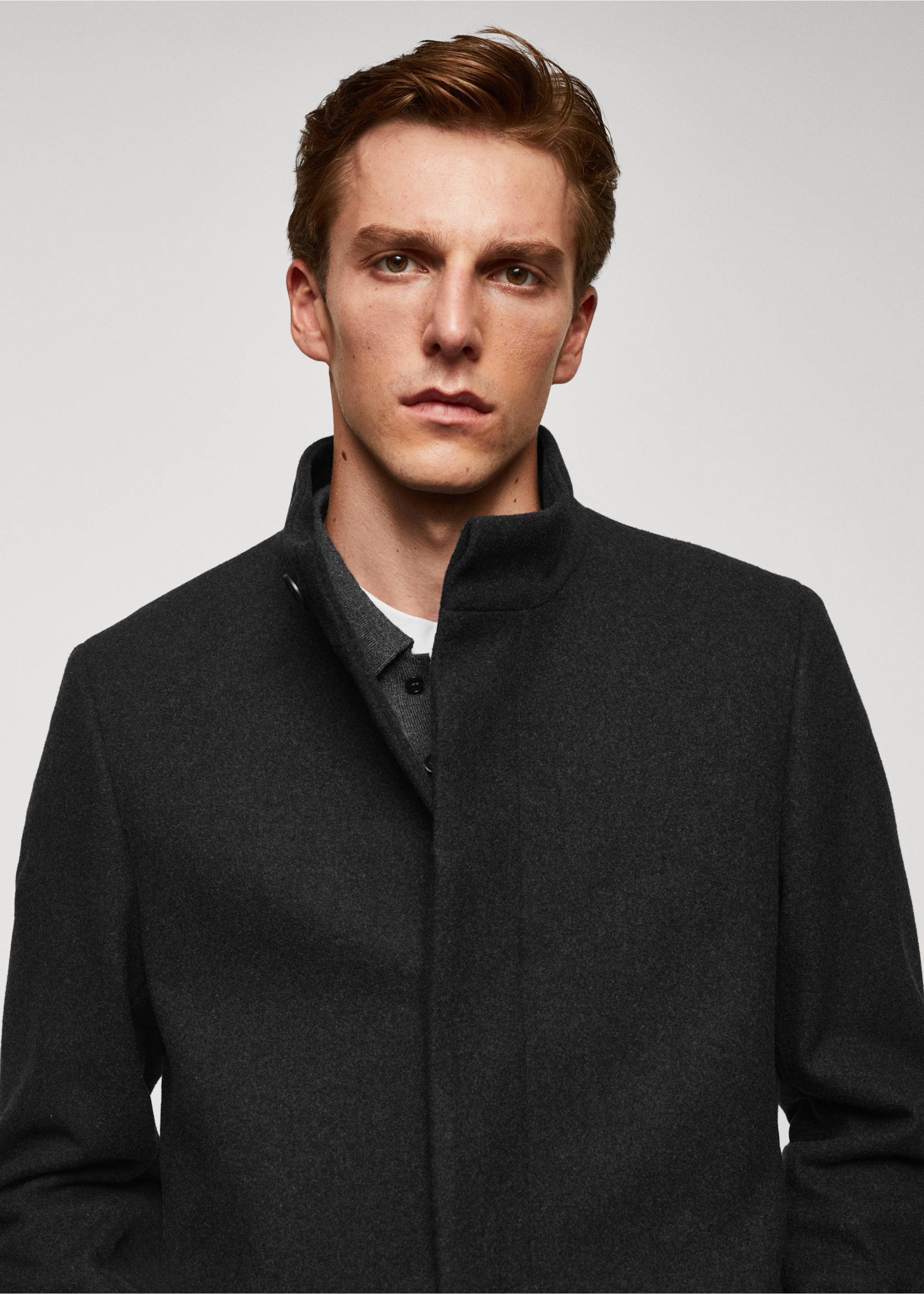 Manteau en laine à col cheminée - Détail de l'article 1, Gris. Ref: 57025950-00.