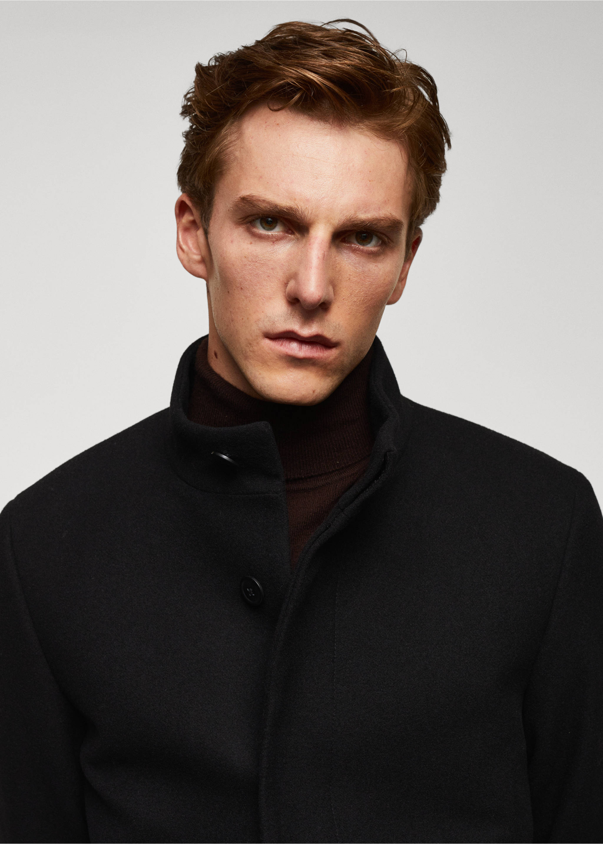 Manteau en laine à col cheminée - Détail de l'article 1, Noir. Ref: 57025950-00.