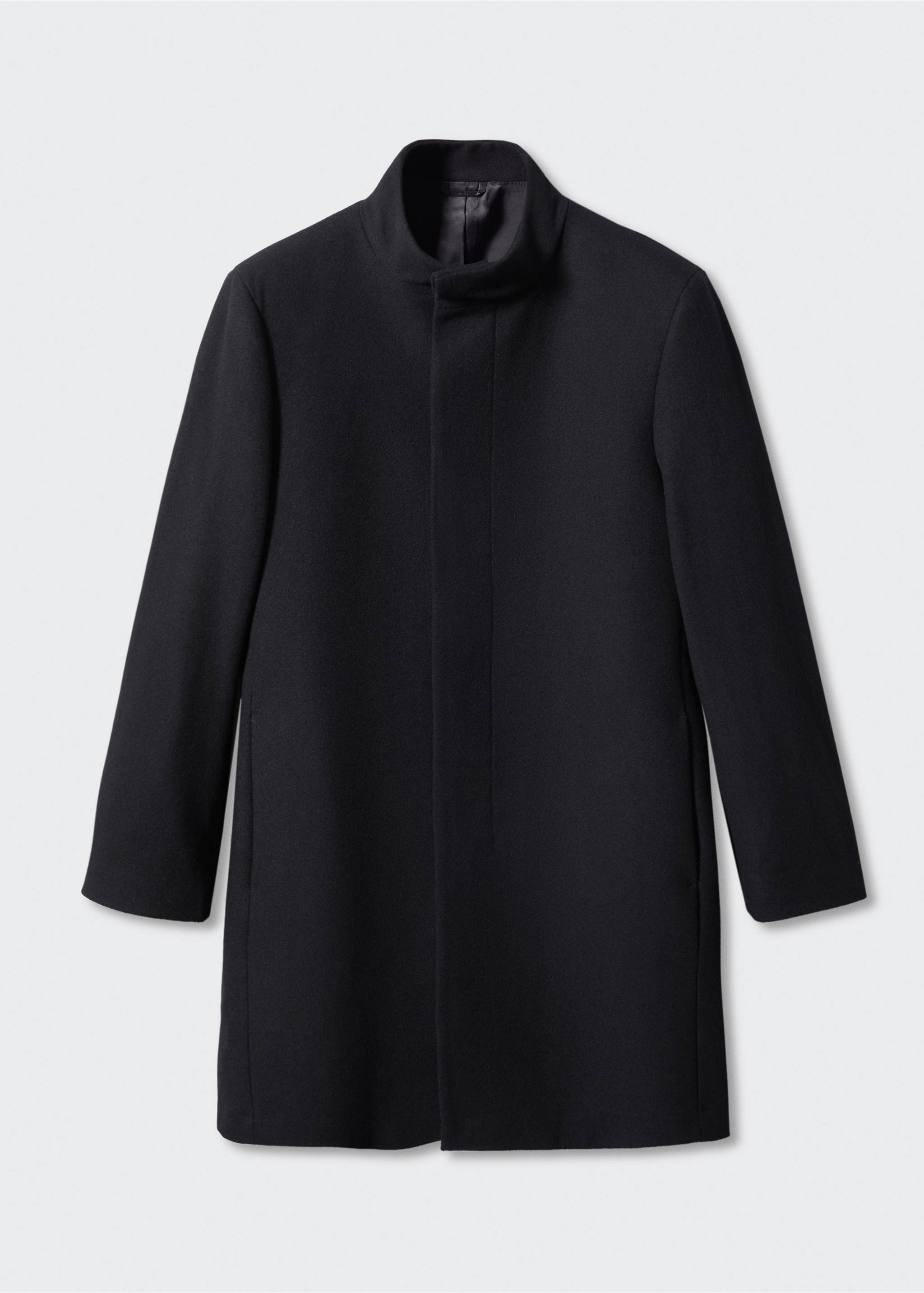 Manteau en laine à col cheminée - Article sans modèle, Noir. Ref: 57025950-00.