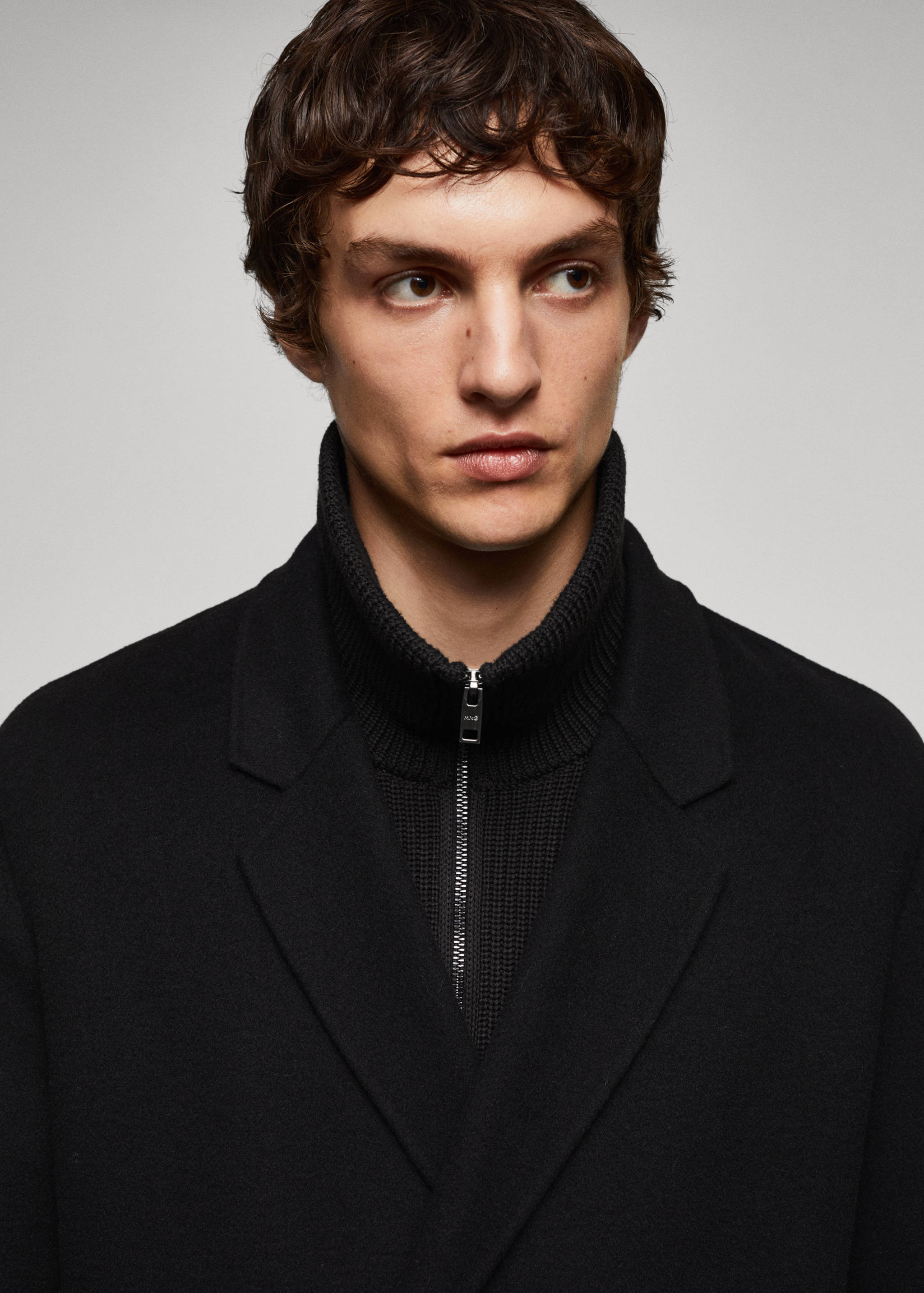 معطف مزدوج الصدر مصنوع يدويًا من الصوف المُعاد تدويره - تفاصيل المنتج 1