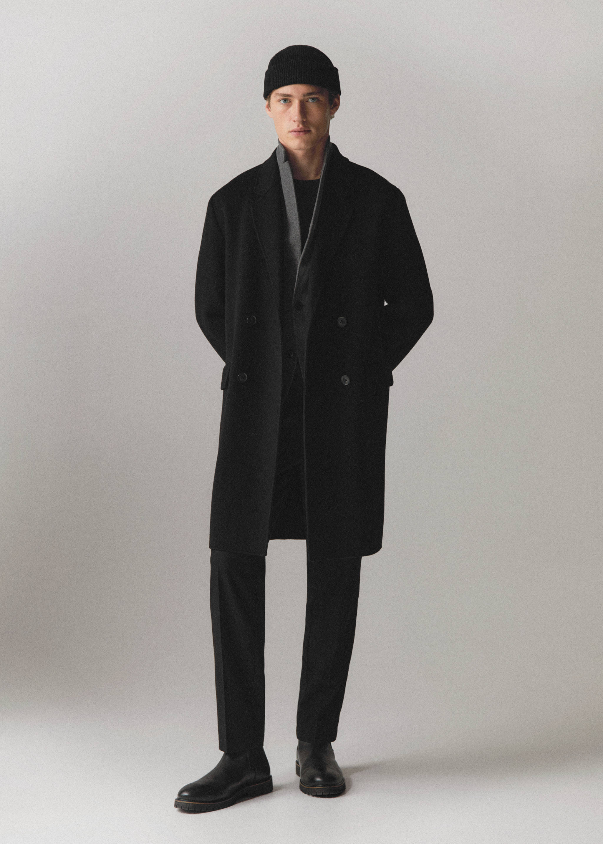 معطف مزدوج الصدر مصنوع يدويًا من الصوف المُعاد تدويره - تفاصيل المنتج 4