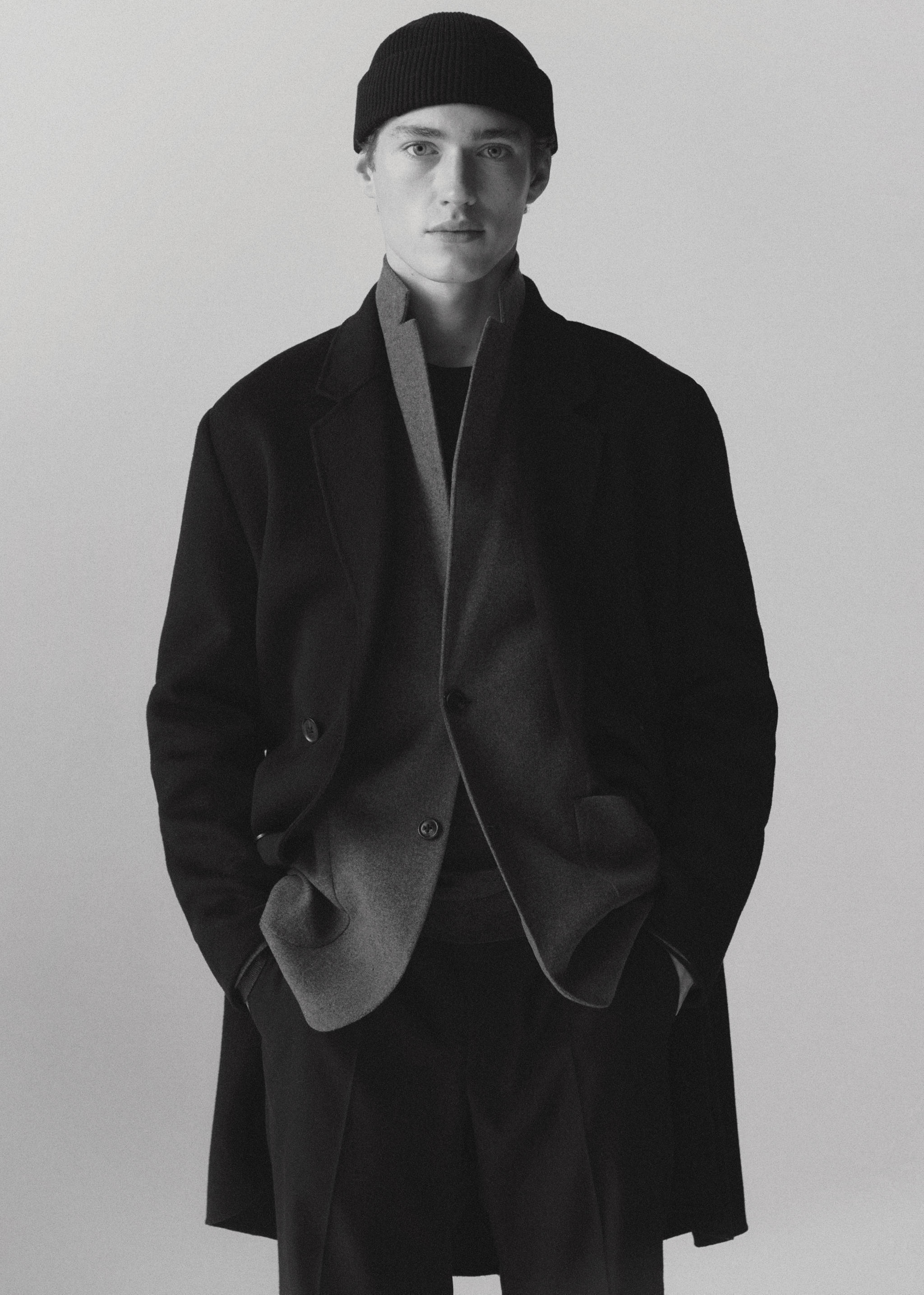 معطف مزدوج الصدر مصنوع يدويًا من الصوف المُعاد تدويره - تفاصيل المنتج 3