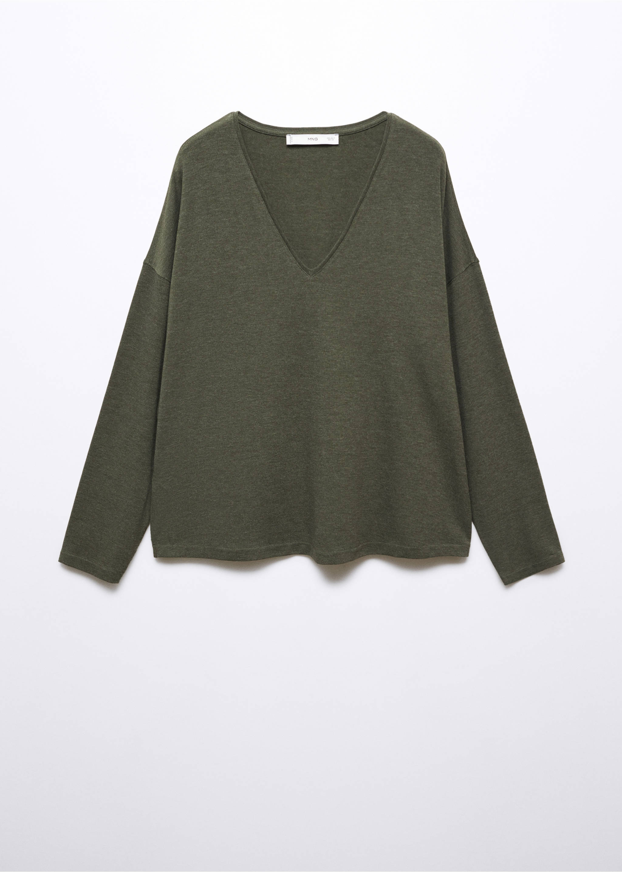 Long-sleeved V-neck T-shirt - Изделие без модели, Хаки. Ref: 57025956-00.