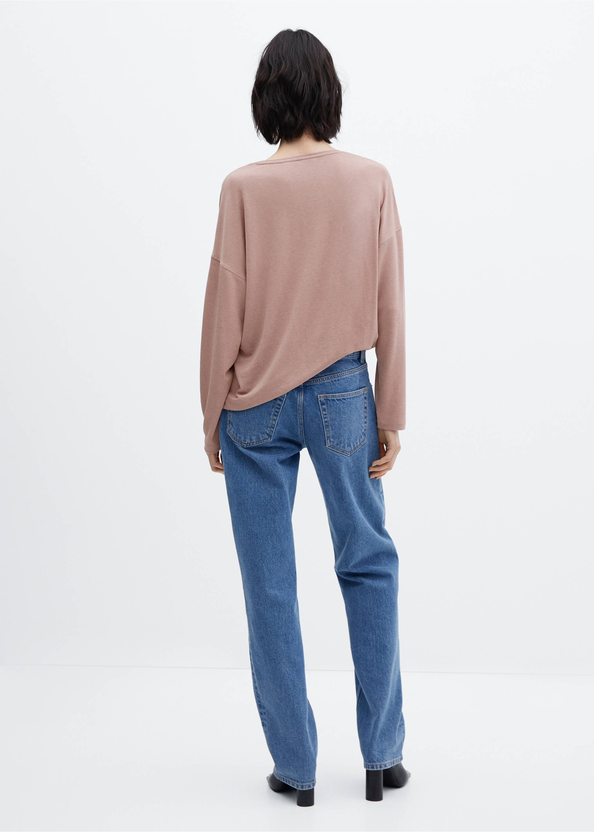 Long-sleeved V-neck T-shirt - Обратная сторона изделия, Розовый. Ref: 57025956-00.