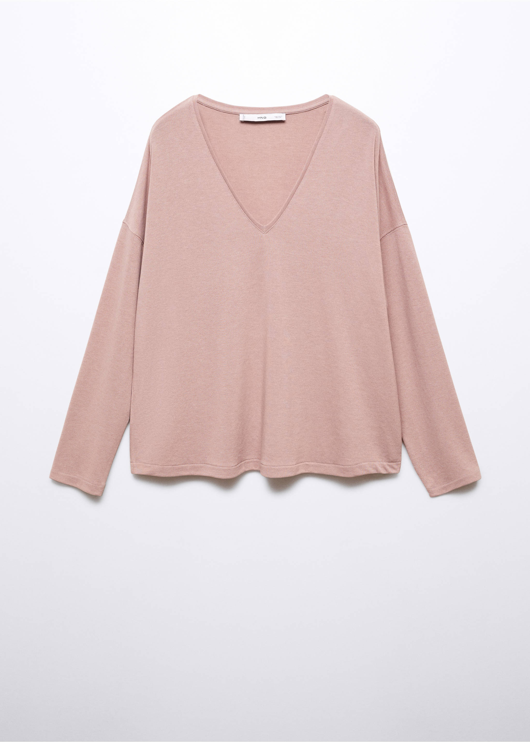 Long-sleeved V-neck T-shirt - Изделие без модели, Розовый. Ref: 57025956-00.