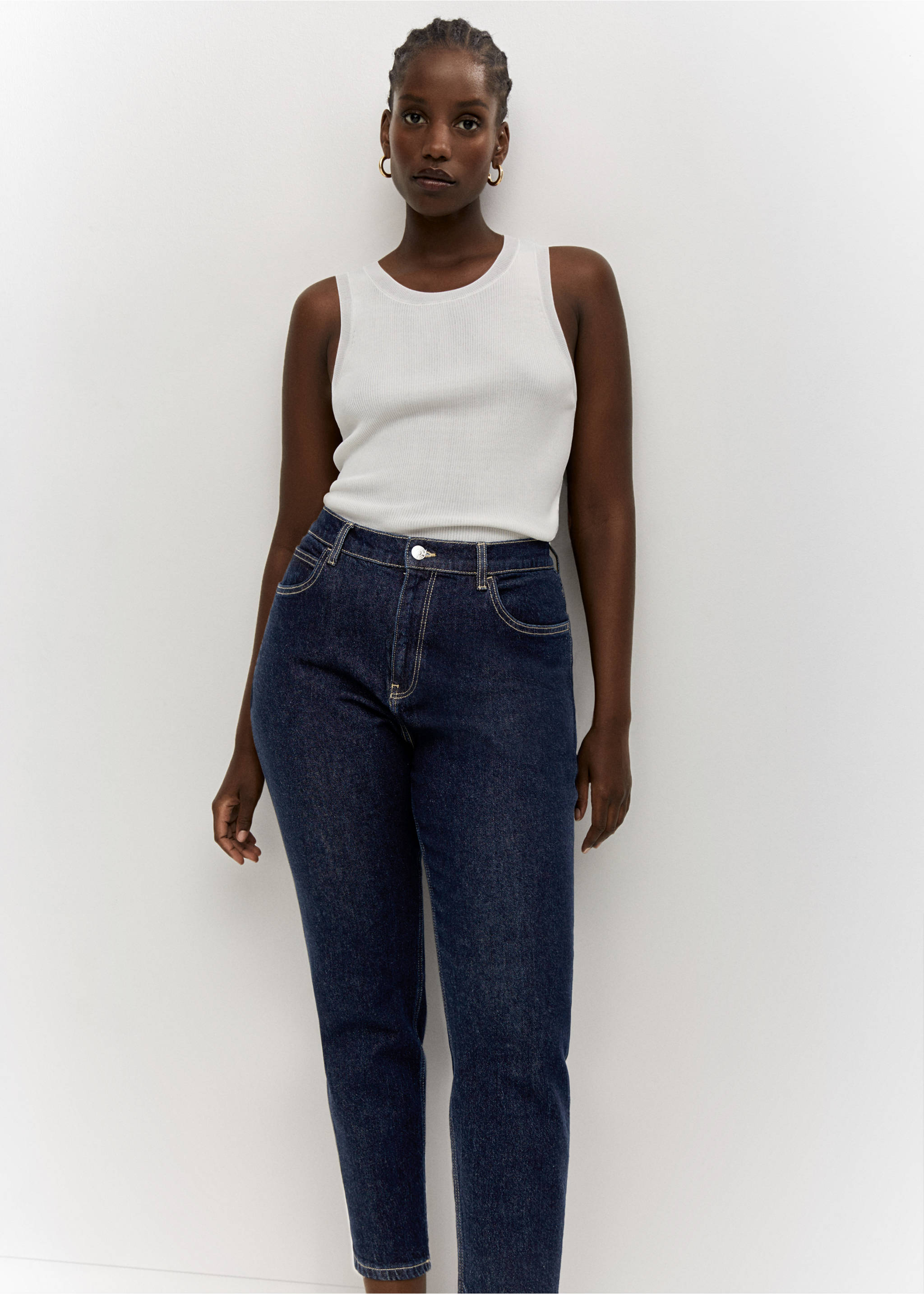 Jeans Newmom confort tiro alto - Detalle del artículo 4, Azul. Ref: 57025960-00.