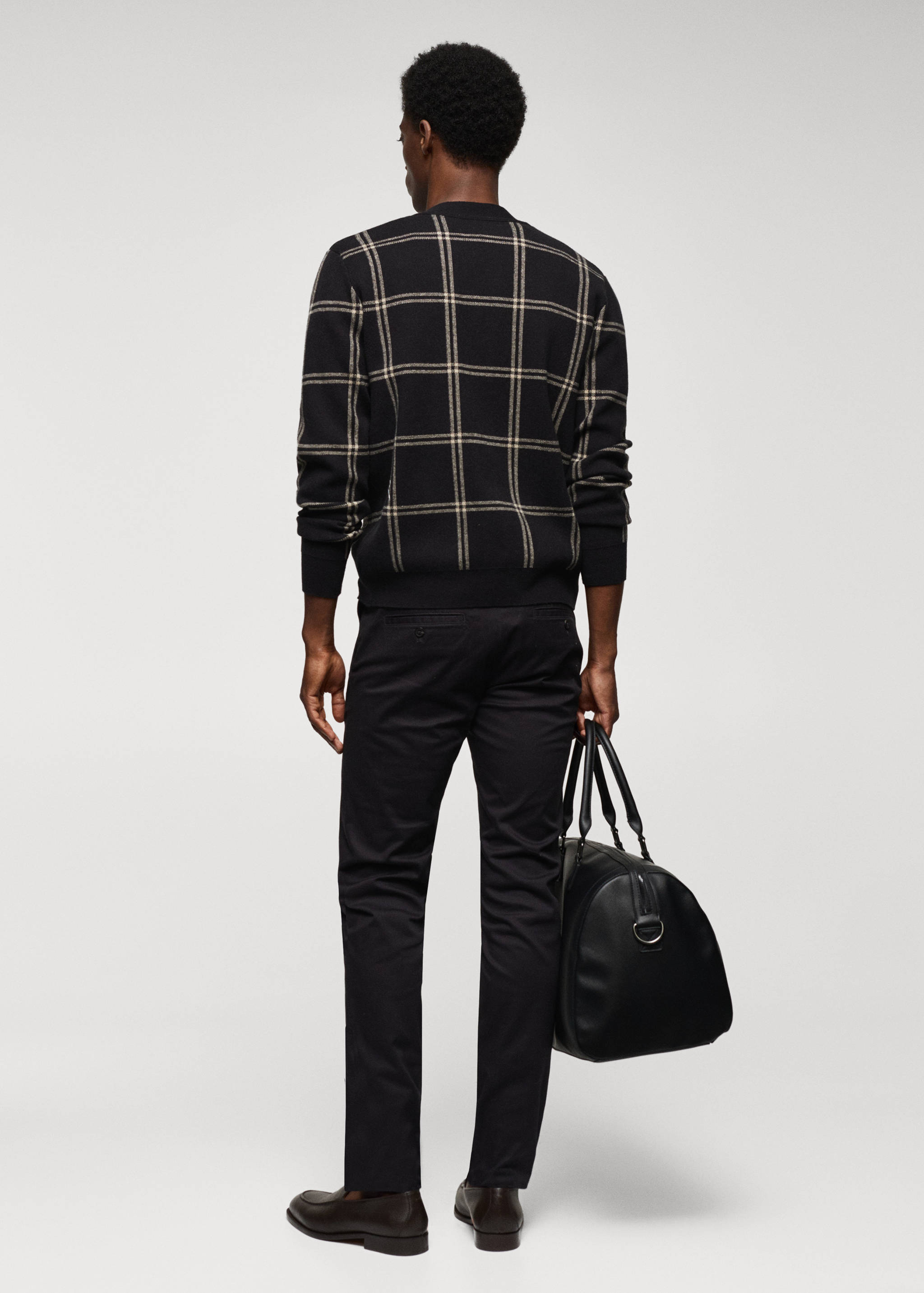 细线针织窗格纹开襟毛衣 - null