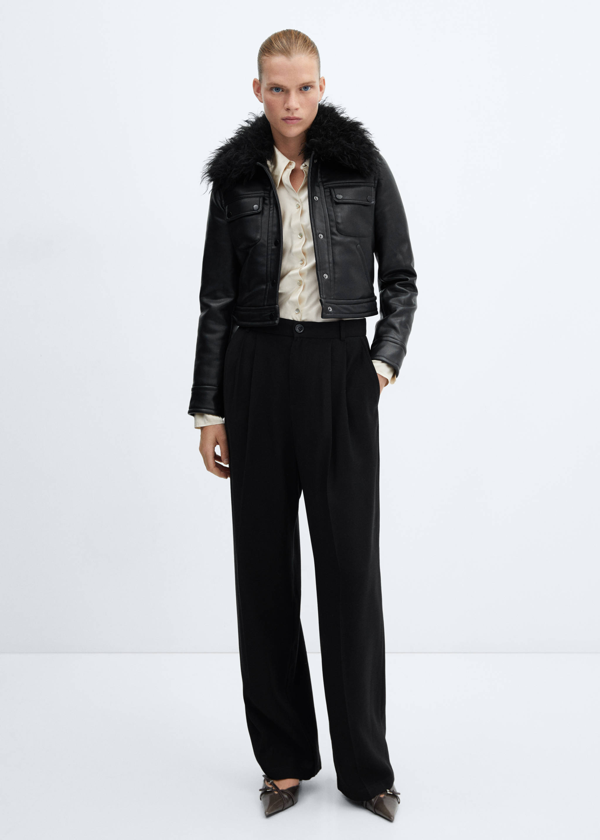 Veste matelassée col imitation fourrure - Plan général