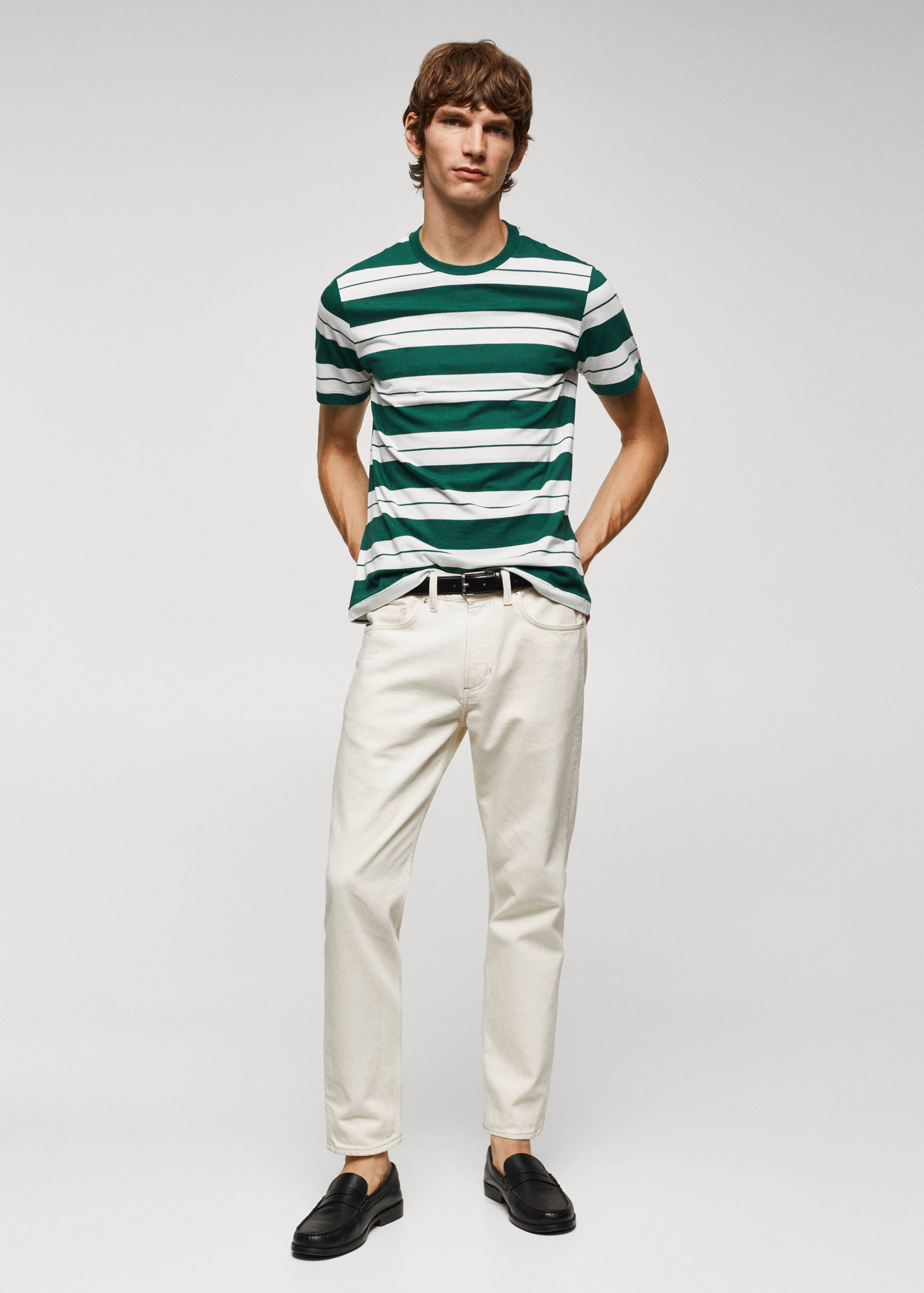 条纹100%棉质T恤 - null