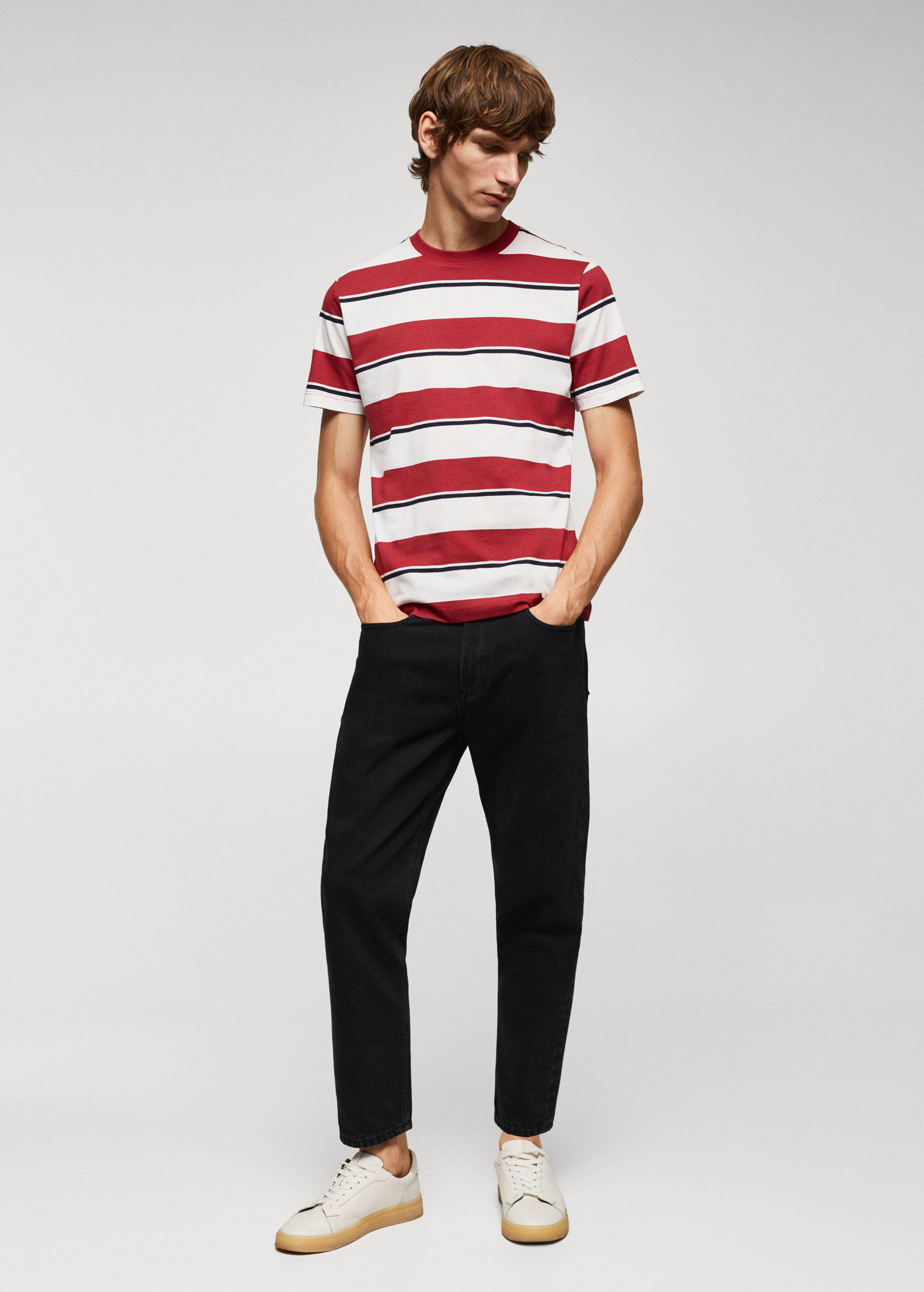 条纹100%棉质T恤 - null