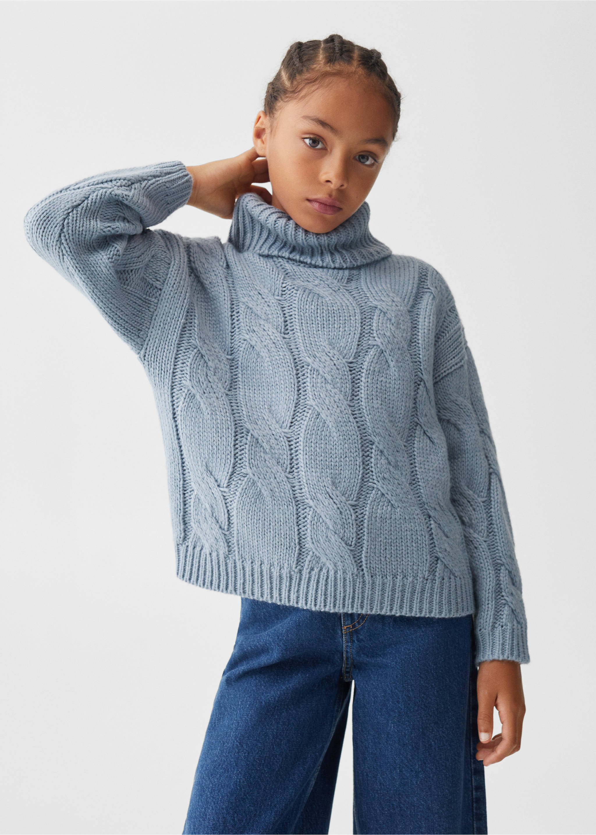 Pull-over maille col montant - Plan moyen, Bleu. Ref: 57026716-00.