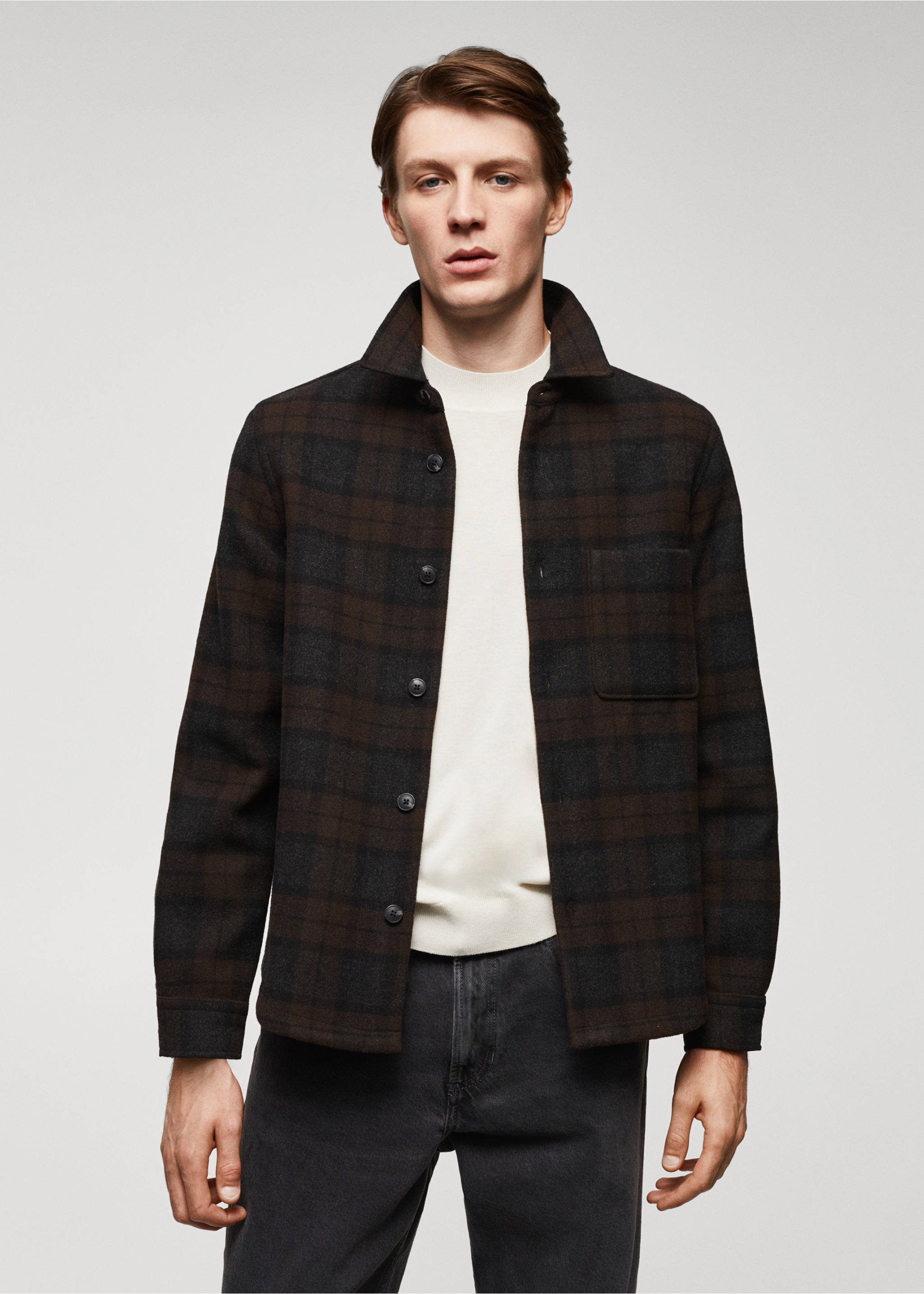 Check wool overshirt - Medium plane, Brown. Ref: 57027712-00.