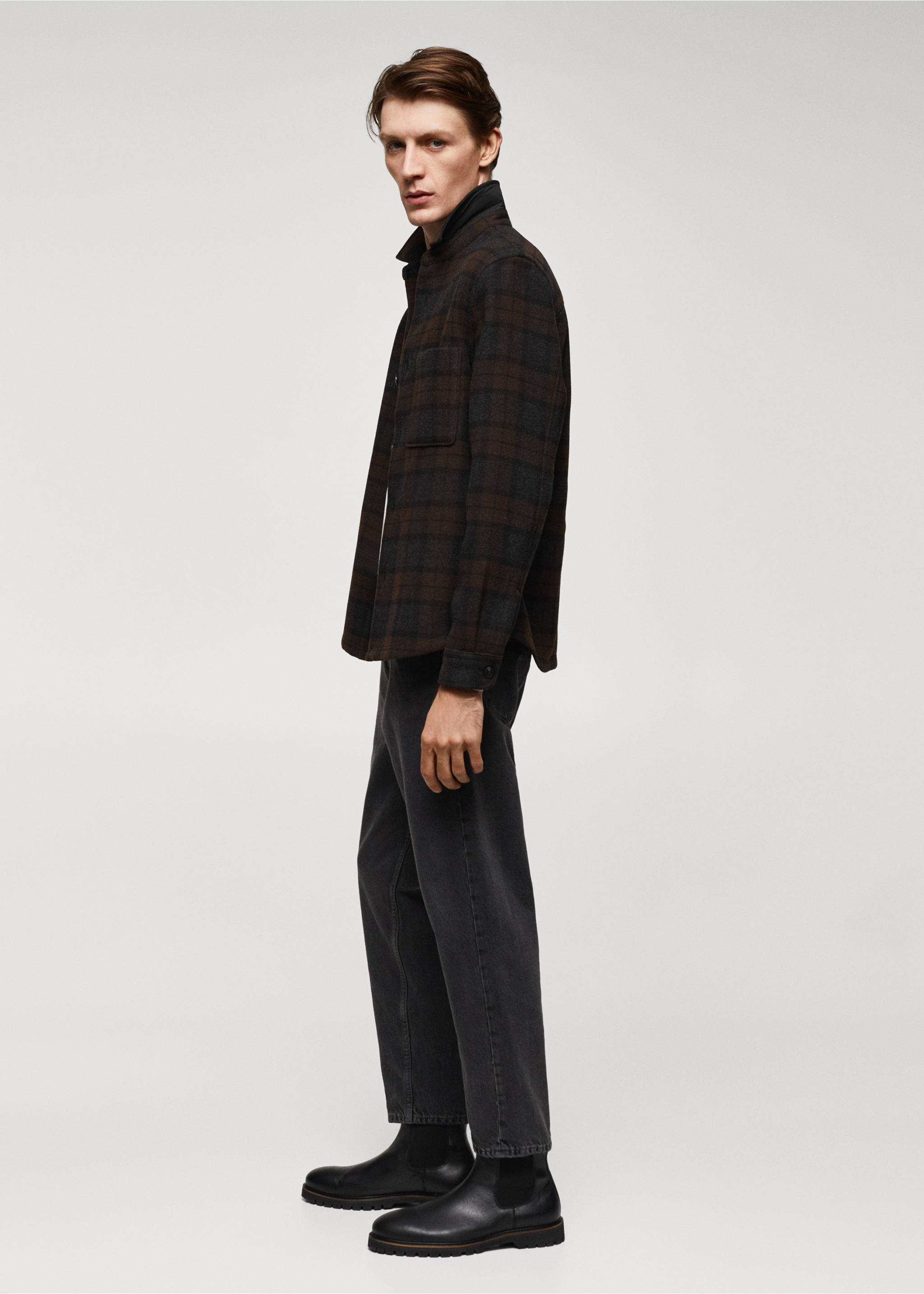 Check wool overshirt - Details of the article 2, Brown. Ref: 57027712-00.
