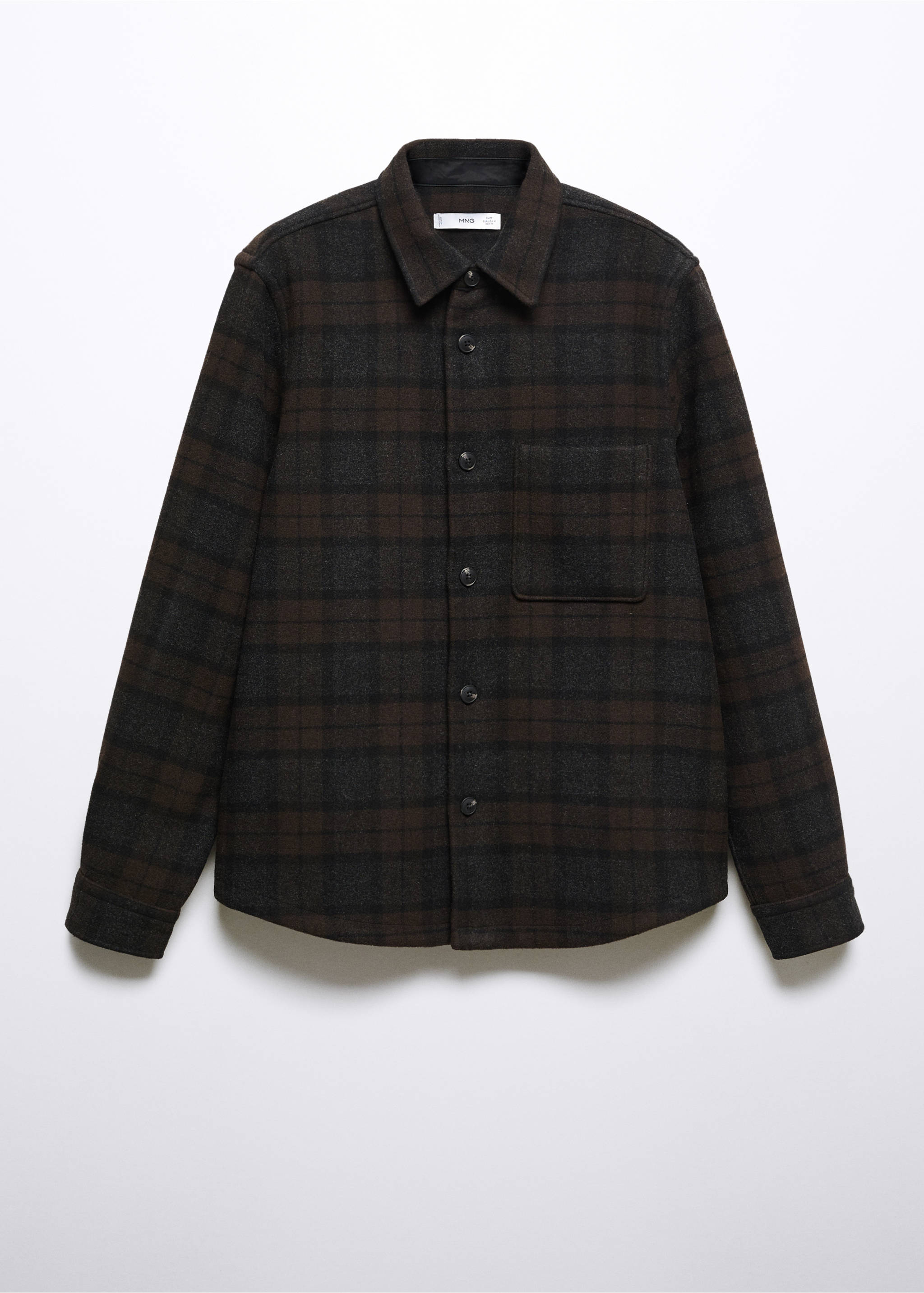 Check wool overshirt - Article without model, Brown. Ref: 57027712-00.