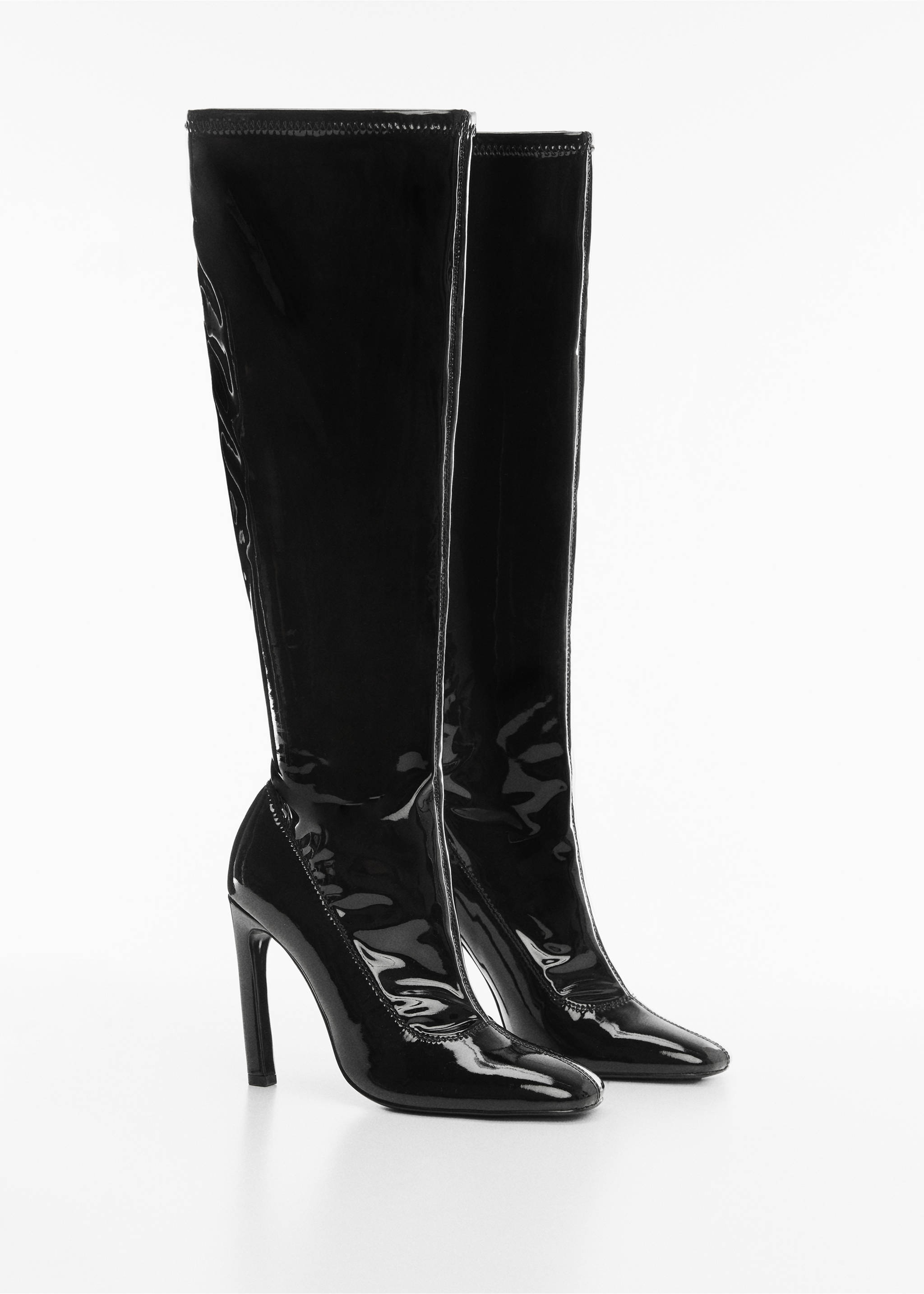 Patent leather-effect heeled boots - Medium plane, Black. Ref: 57027713-00.