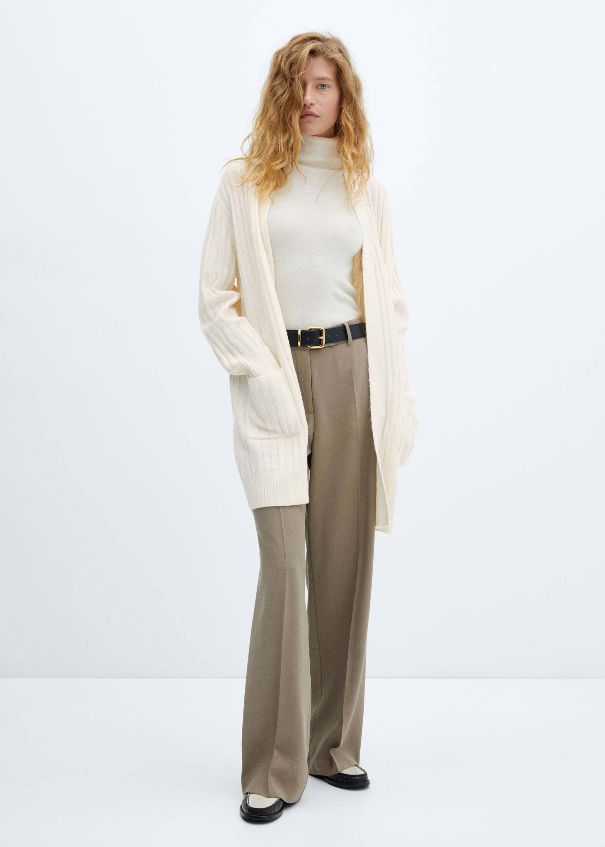 Ribbed long cardigan - General plane