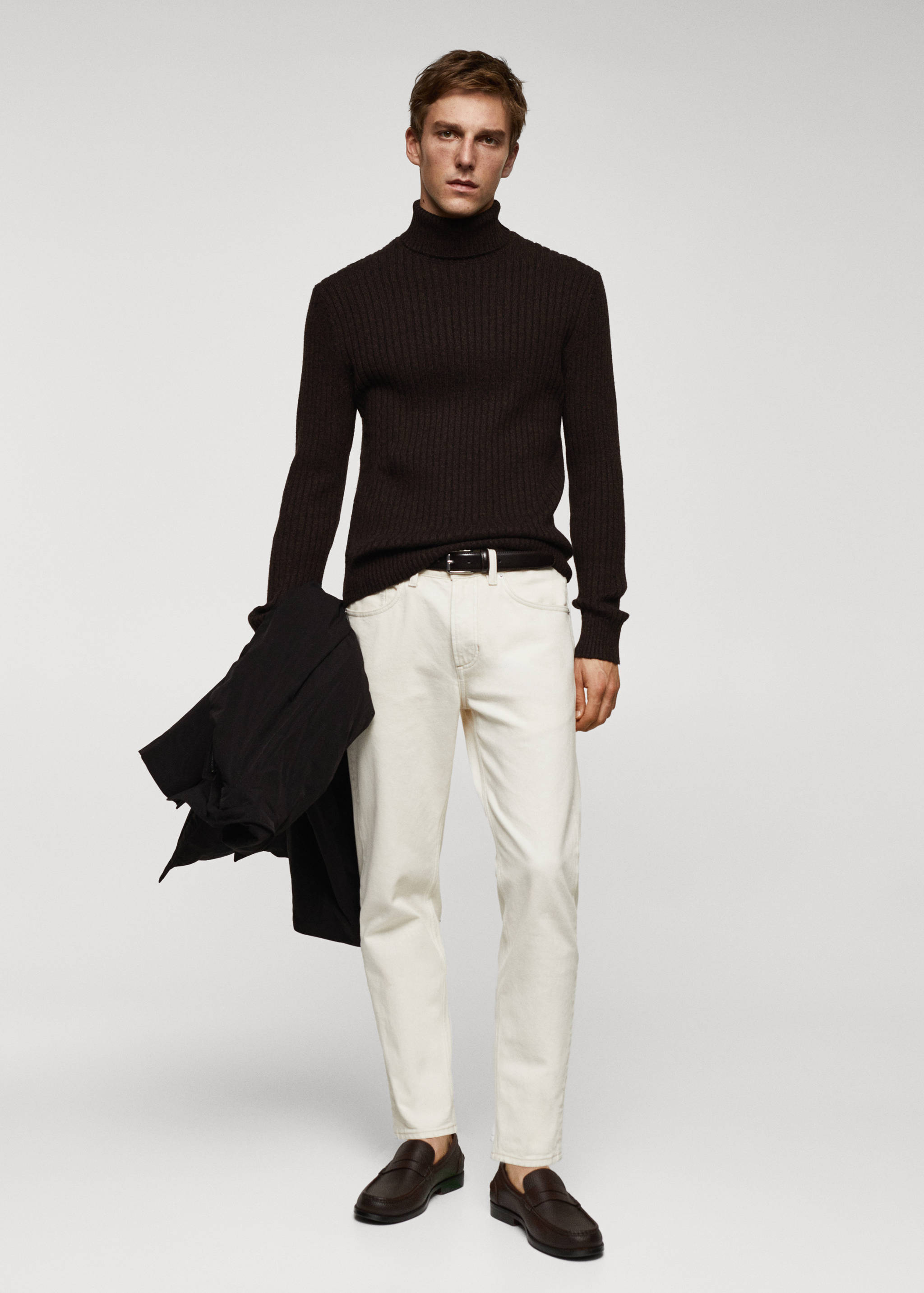 罗纹高领羊毛毛衣 - null