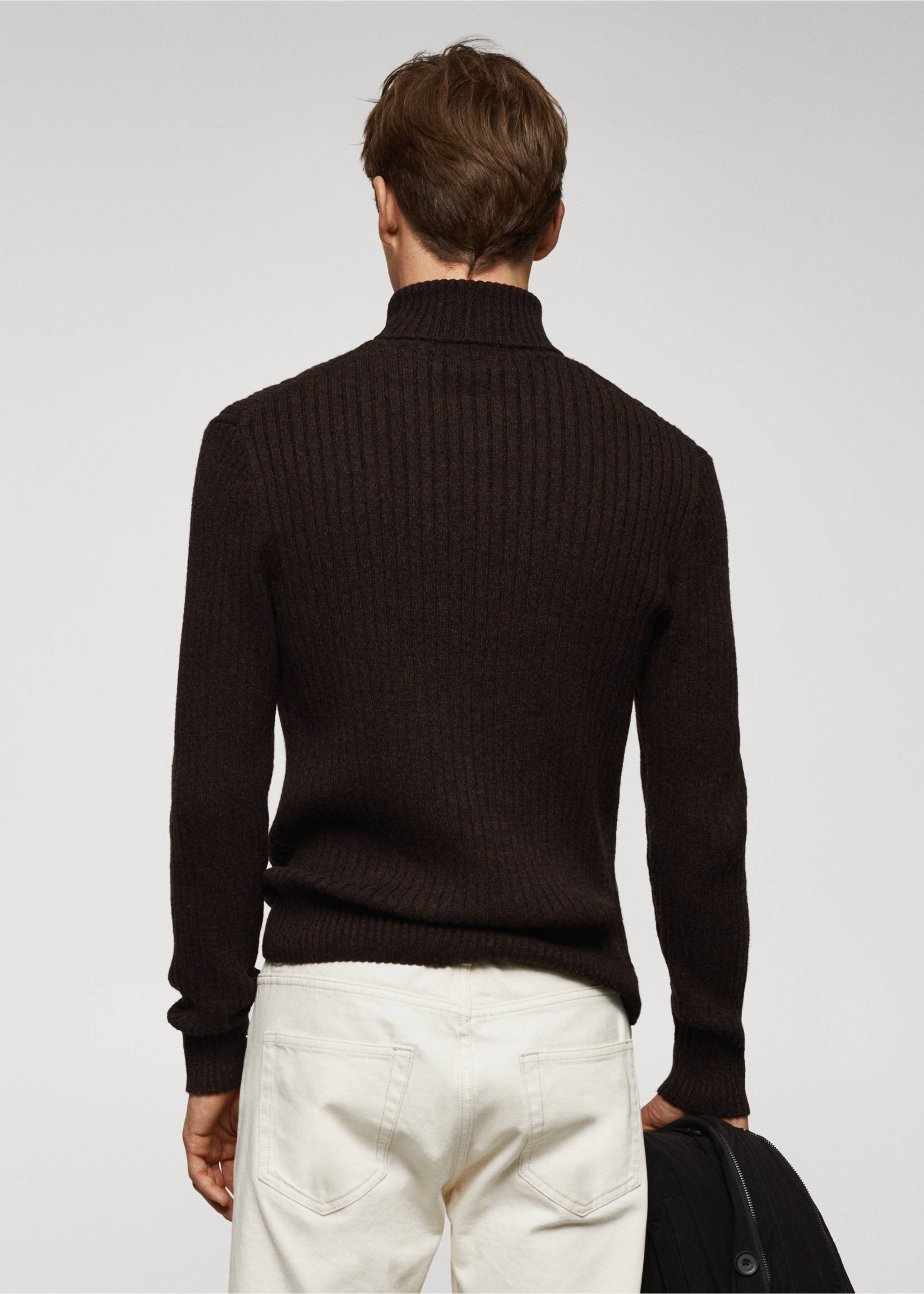 Wool sweater with ribbed turtleneck - Reverse of the article, Brown. Ref: 57027752-00.