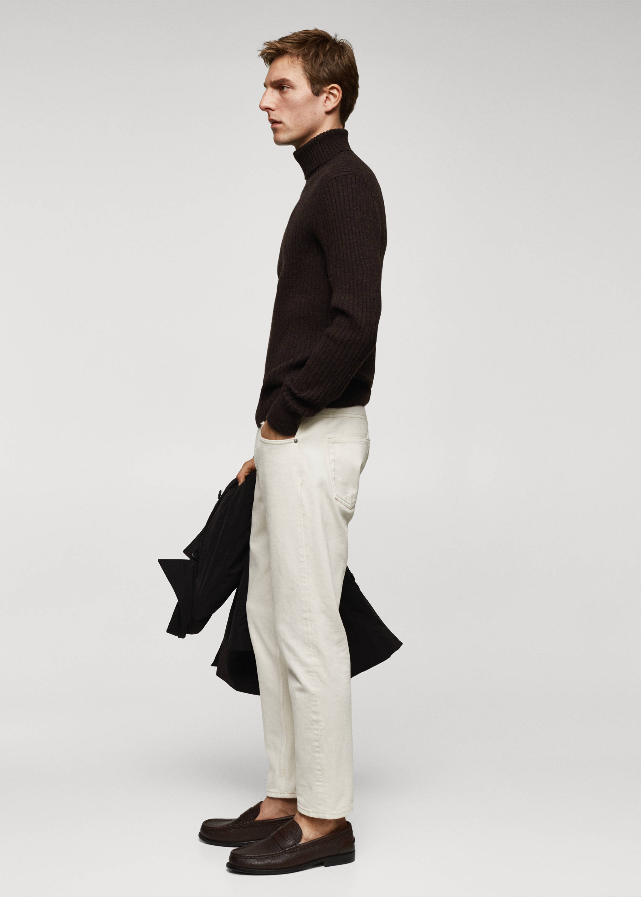 Wool sweater with ribbed turtleneck - Details of the article 2, Brown. Ref: 57027752-00.