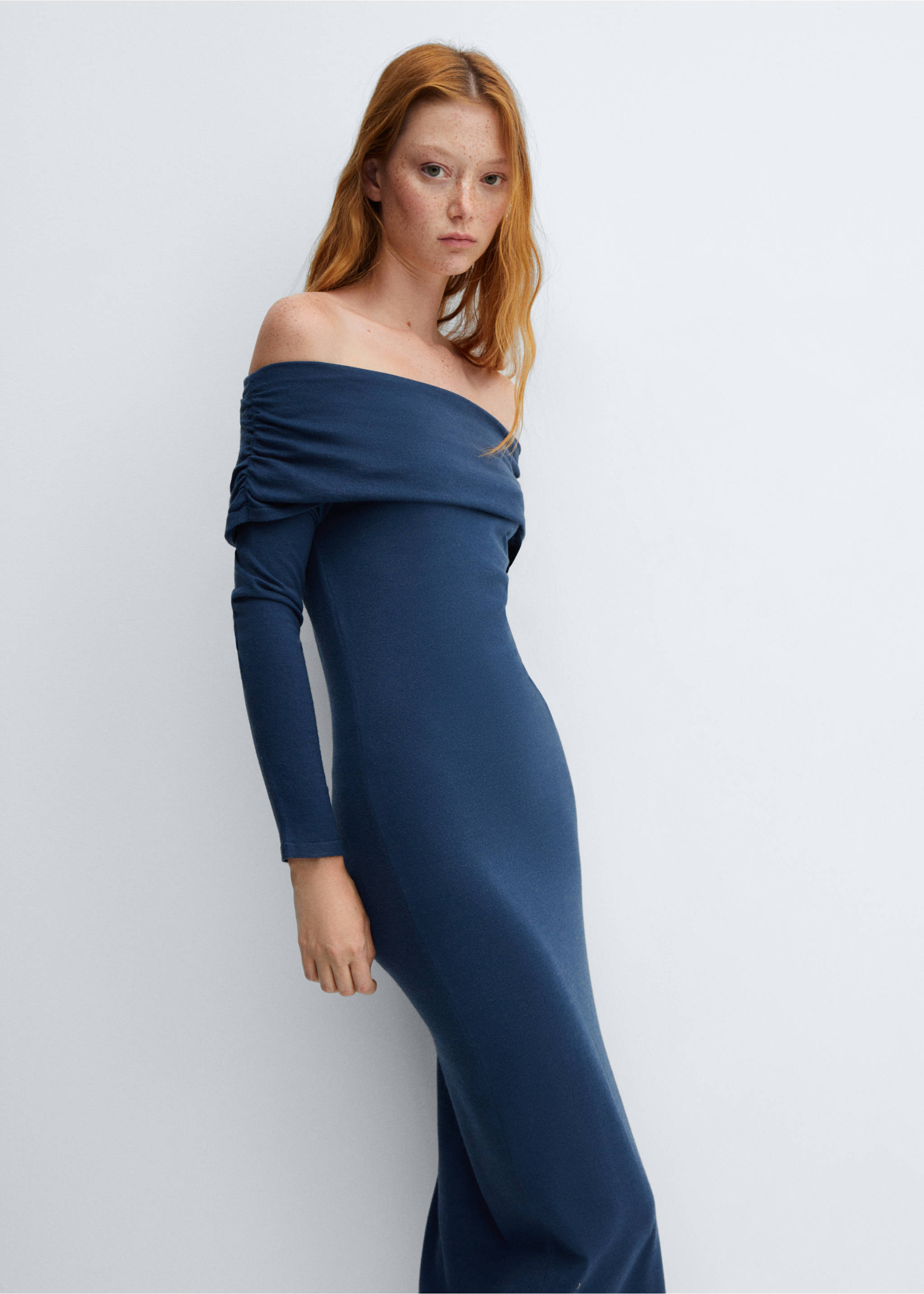 Off-the-shoulder draped dress - Medium plane, Blue. Ref: 57027754-00.