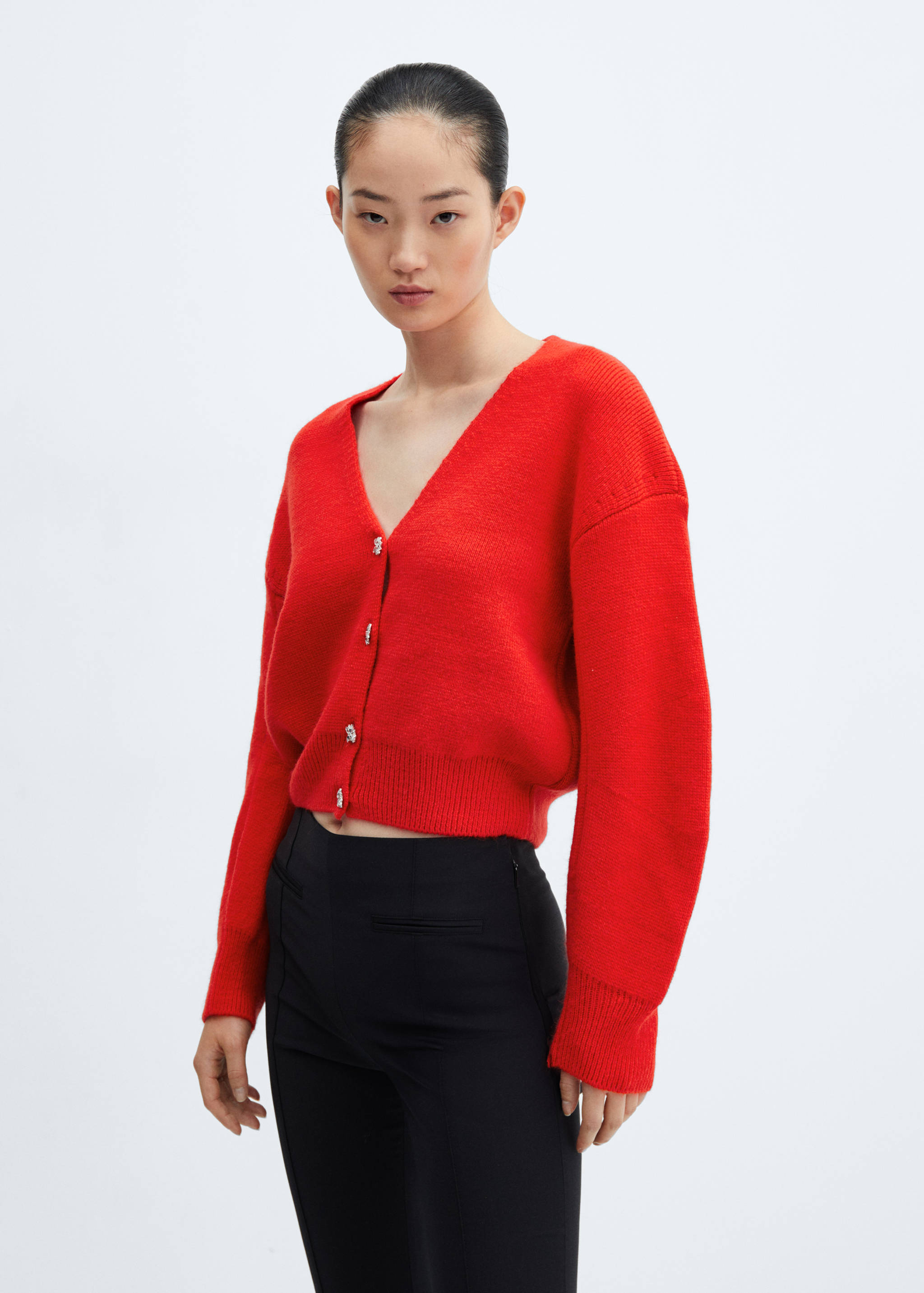 Knitted cardigan with jewel button - Medium plane