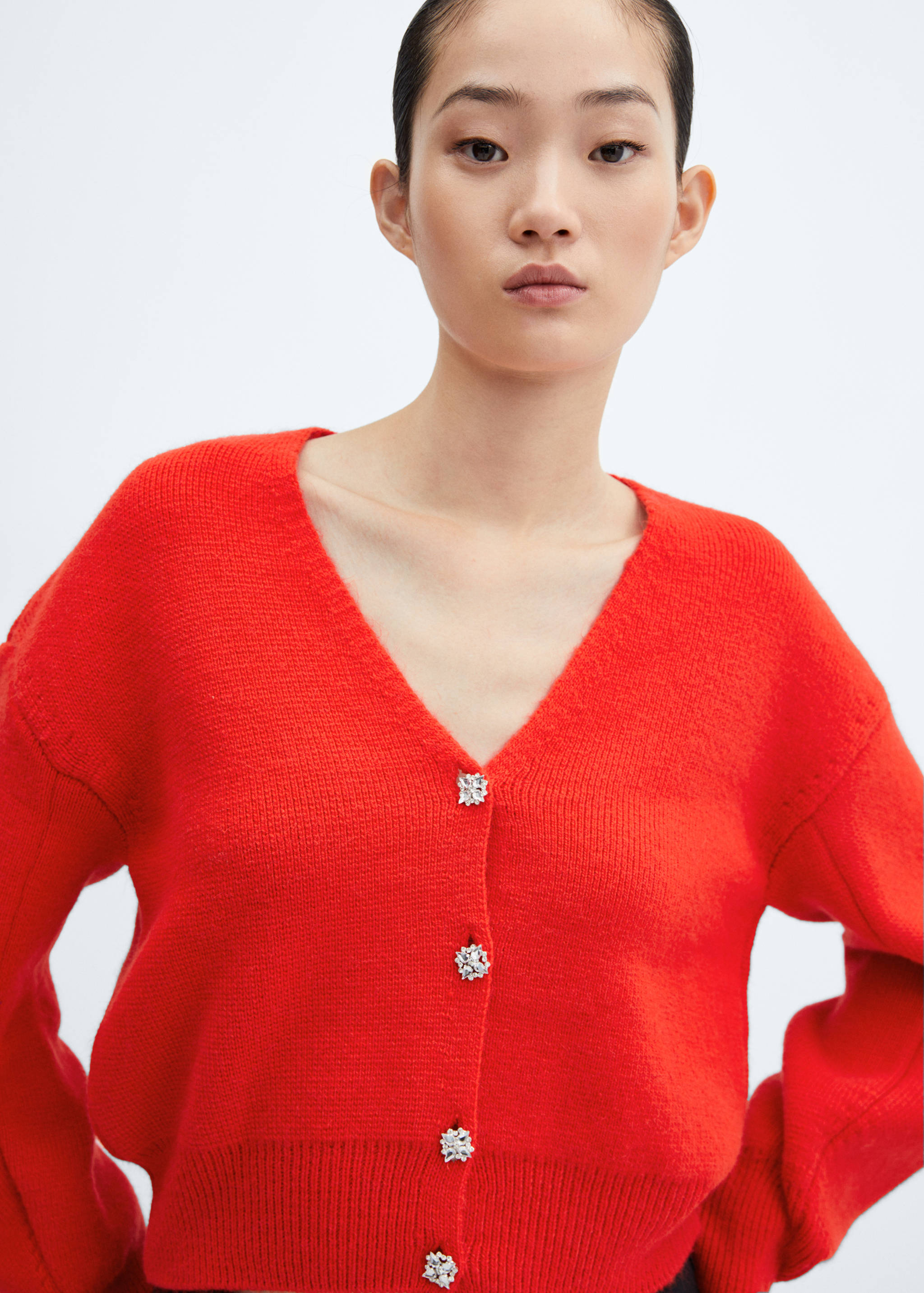 Knitted cardigan with jewel button - Details of the article 1