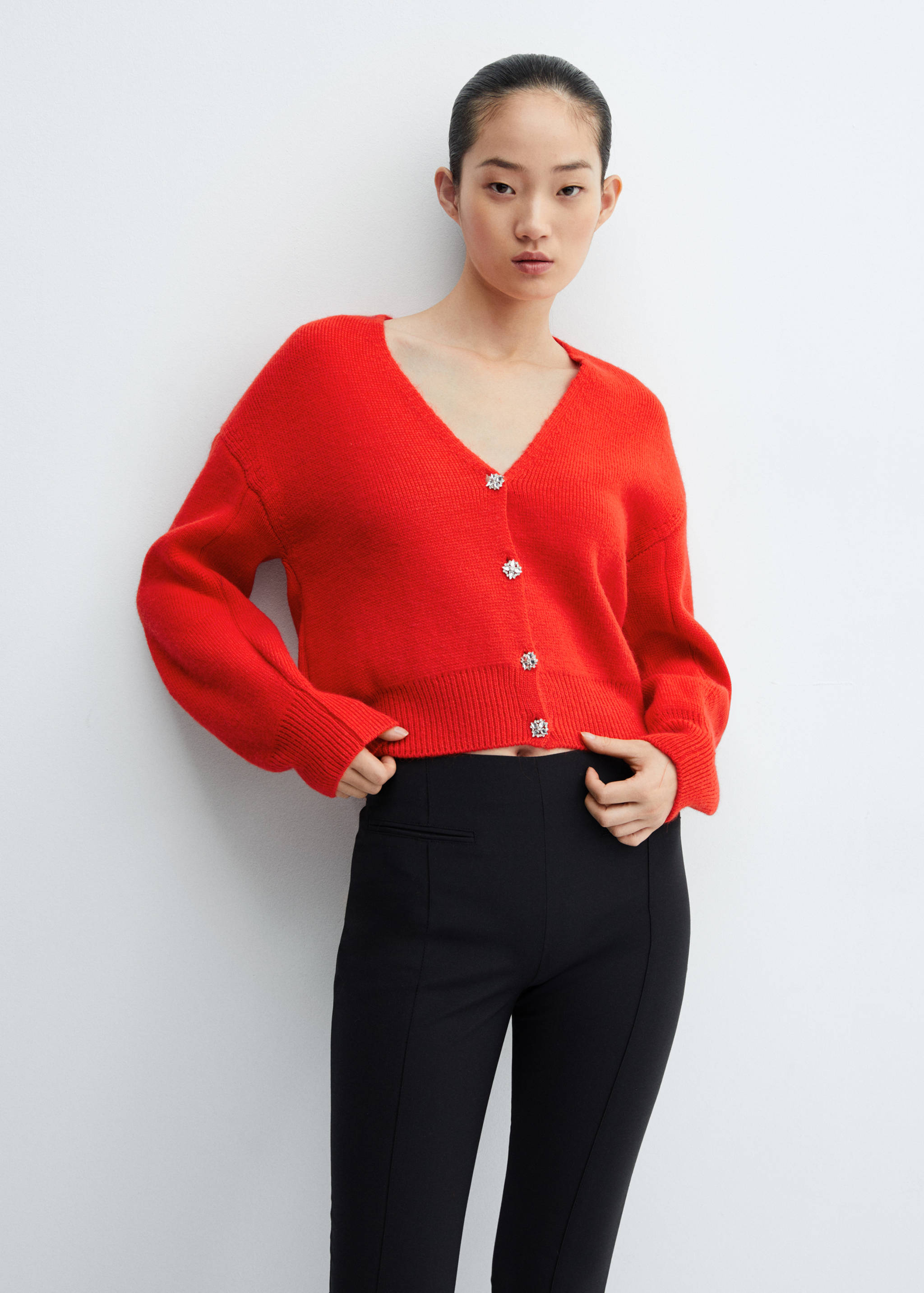 Knitted cardigan with jewel button - Details of the article 2