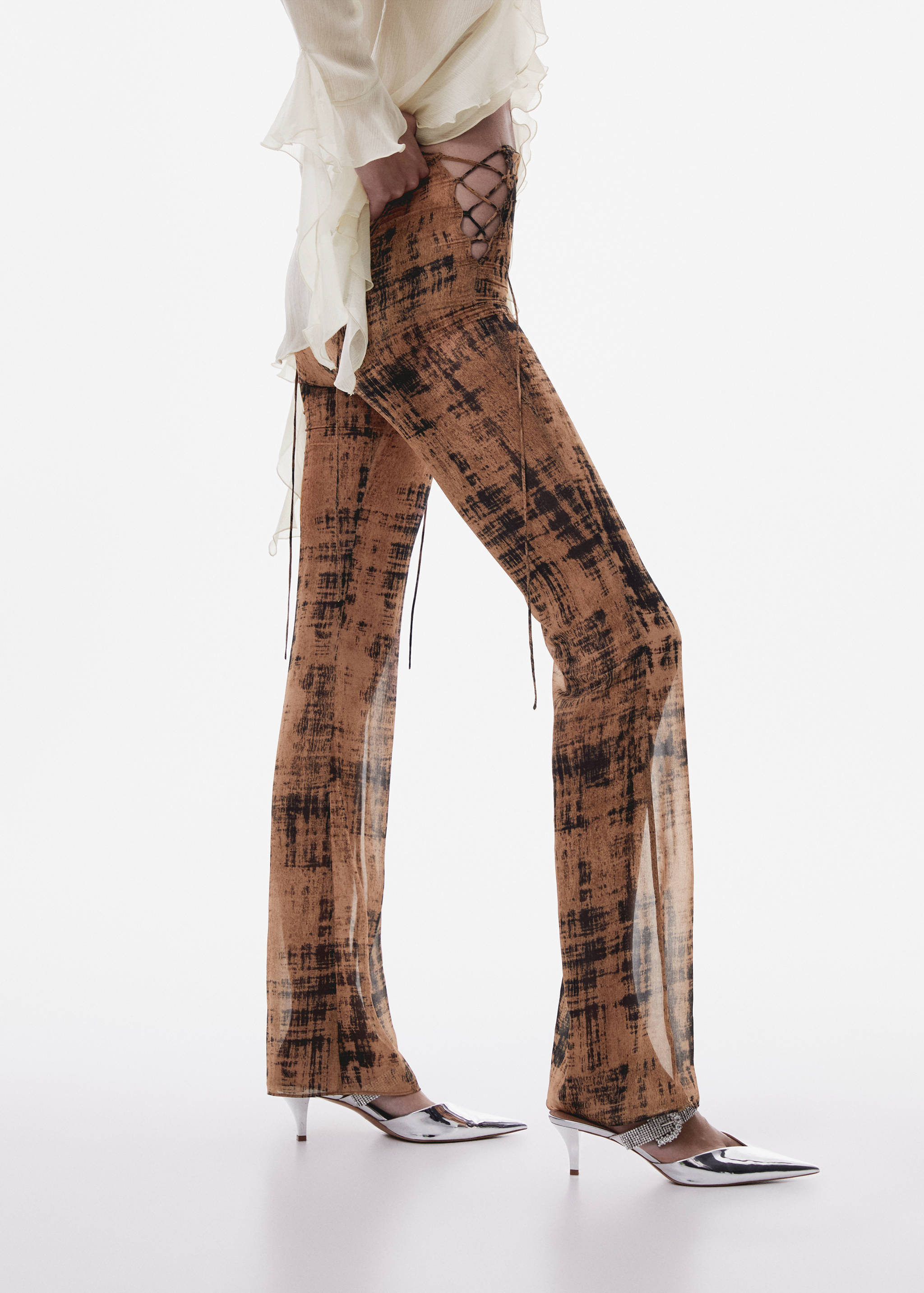 Semi-transparent printed pants - Medium plane