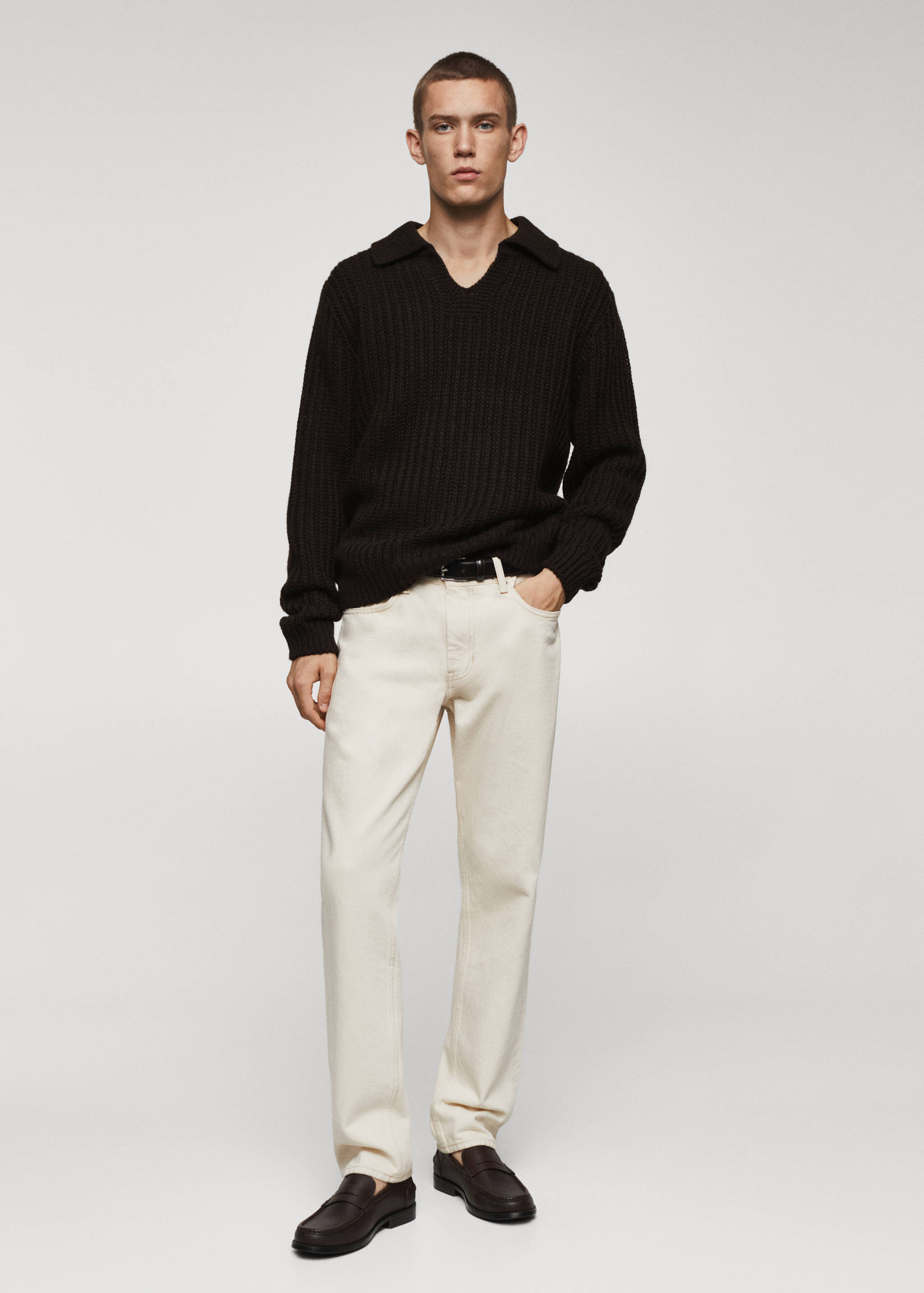 Polo collar wool sweater - General plane