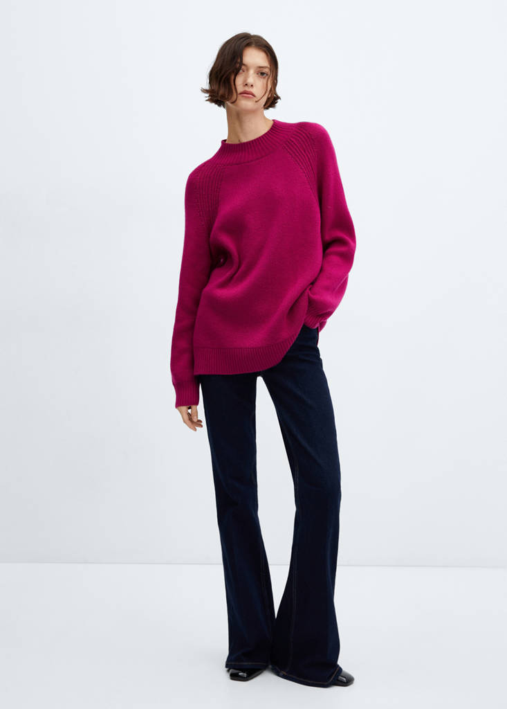 Oversized perkins-neck sweater — Fuchsia
