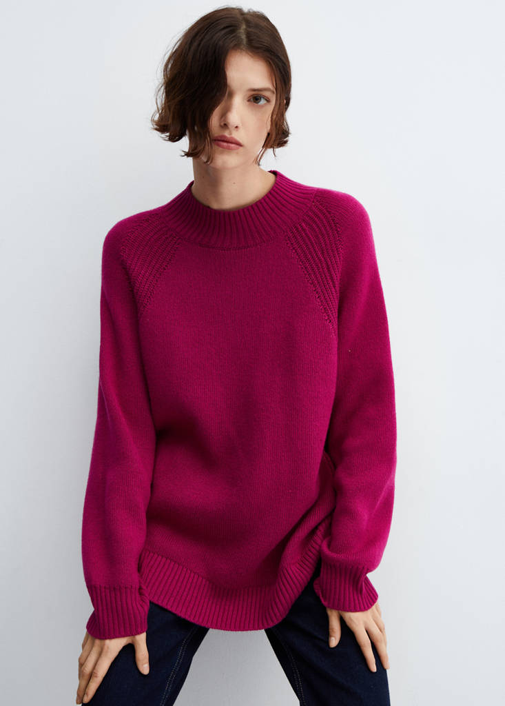 Oversized perkins-neck sweater — Fuchsia