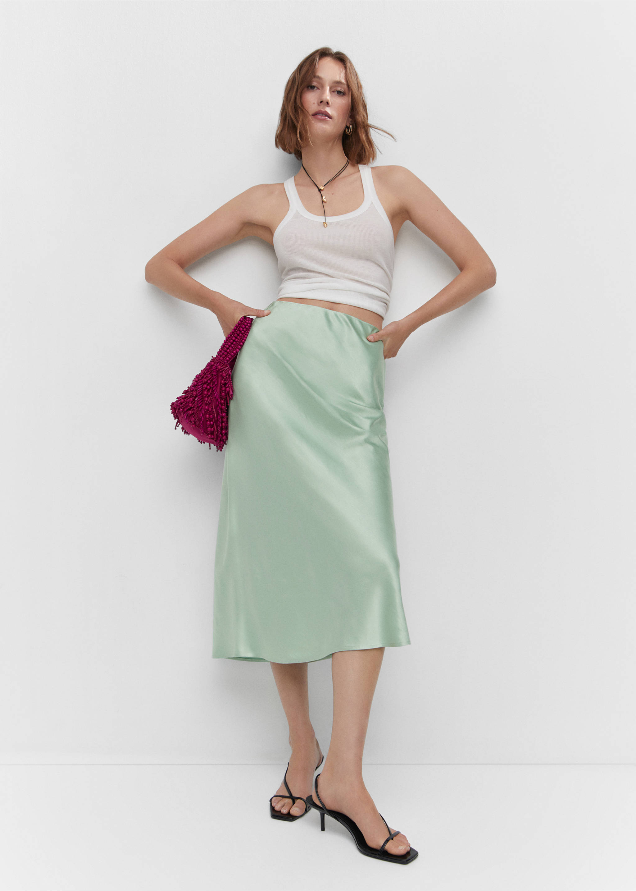 Midi satin skirt - General plane, Aqua Green. Ref: 57030409-00.