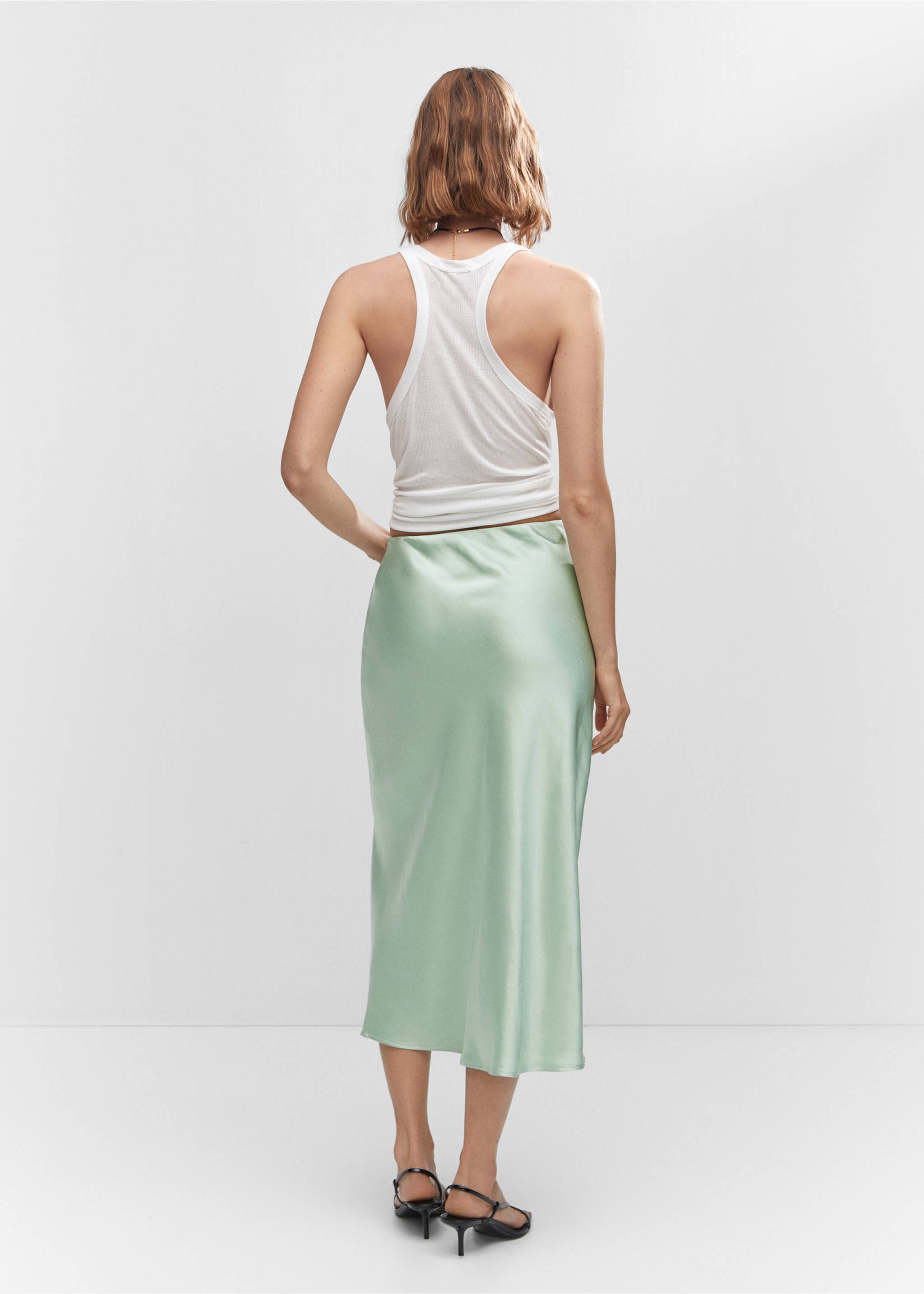 Midi satin skirt - Reverse of the article, Aqua Green. Ref: 57030409-00.