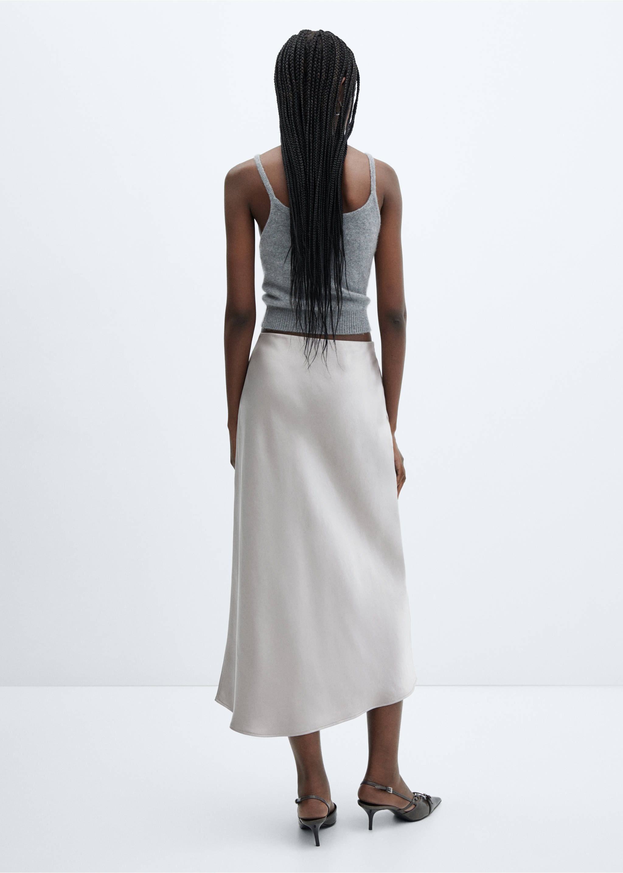 Midi satin skirt - Reverse of the article, Grey. Ref: 57030409-00.