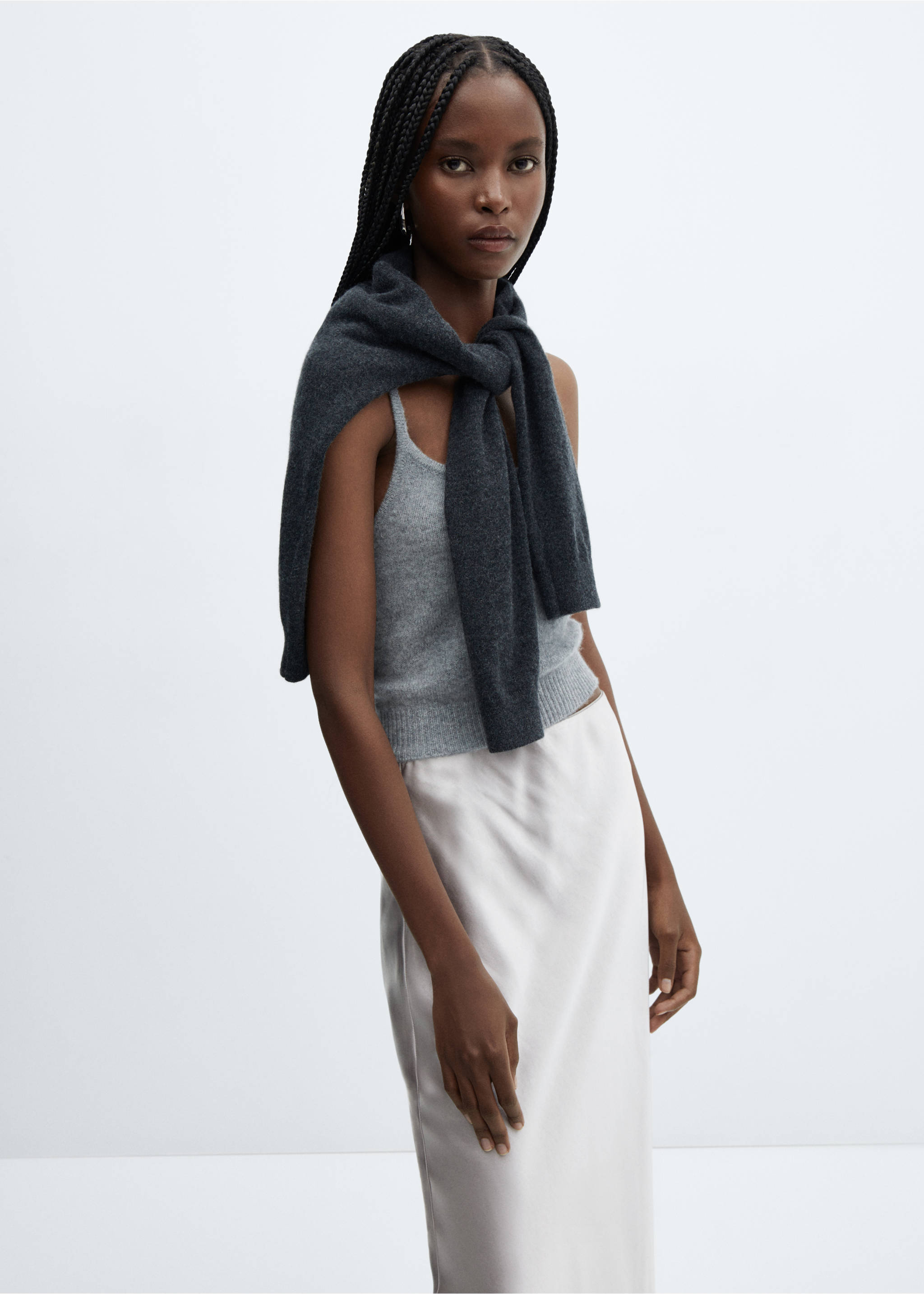 Midi satin skirt - Details of the article 1, Grey. Ref: 57030409-00.