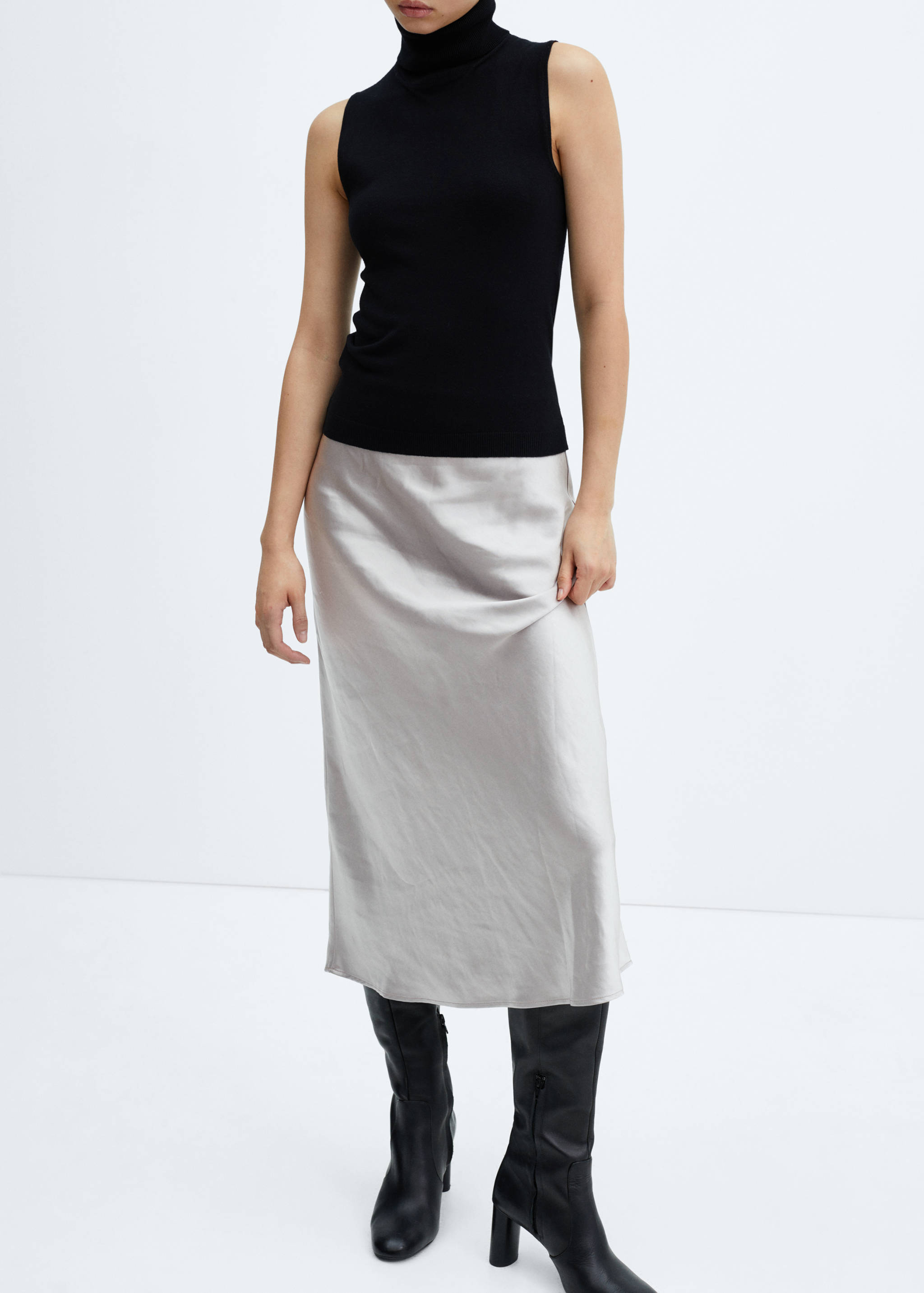 Midi satin skirt - Medium plane