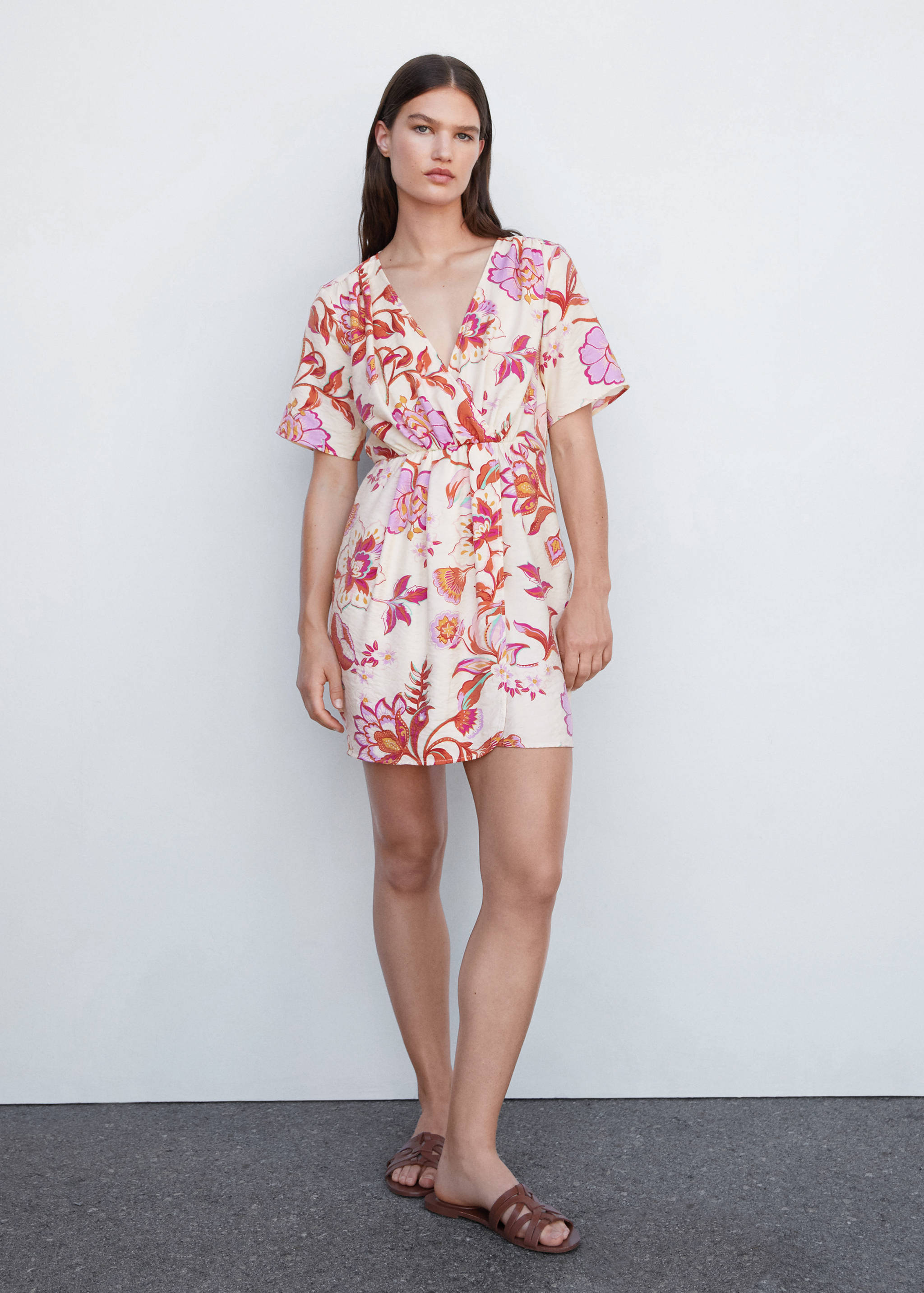 Short printed wrap dress - General plane