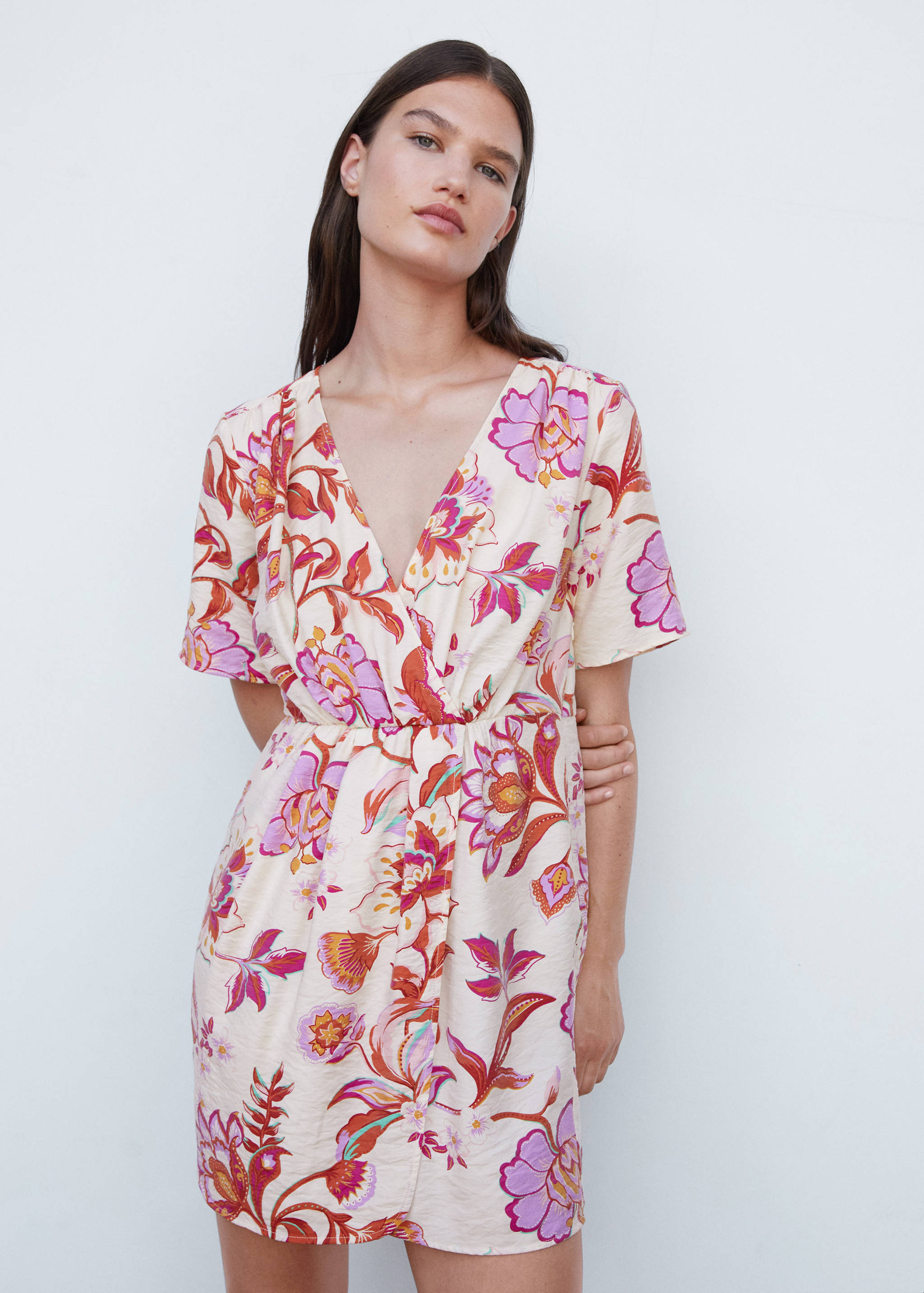 Short printed wrap dress - Medium plane