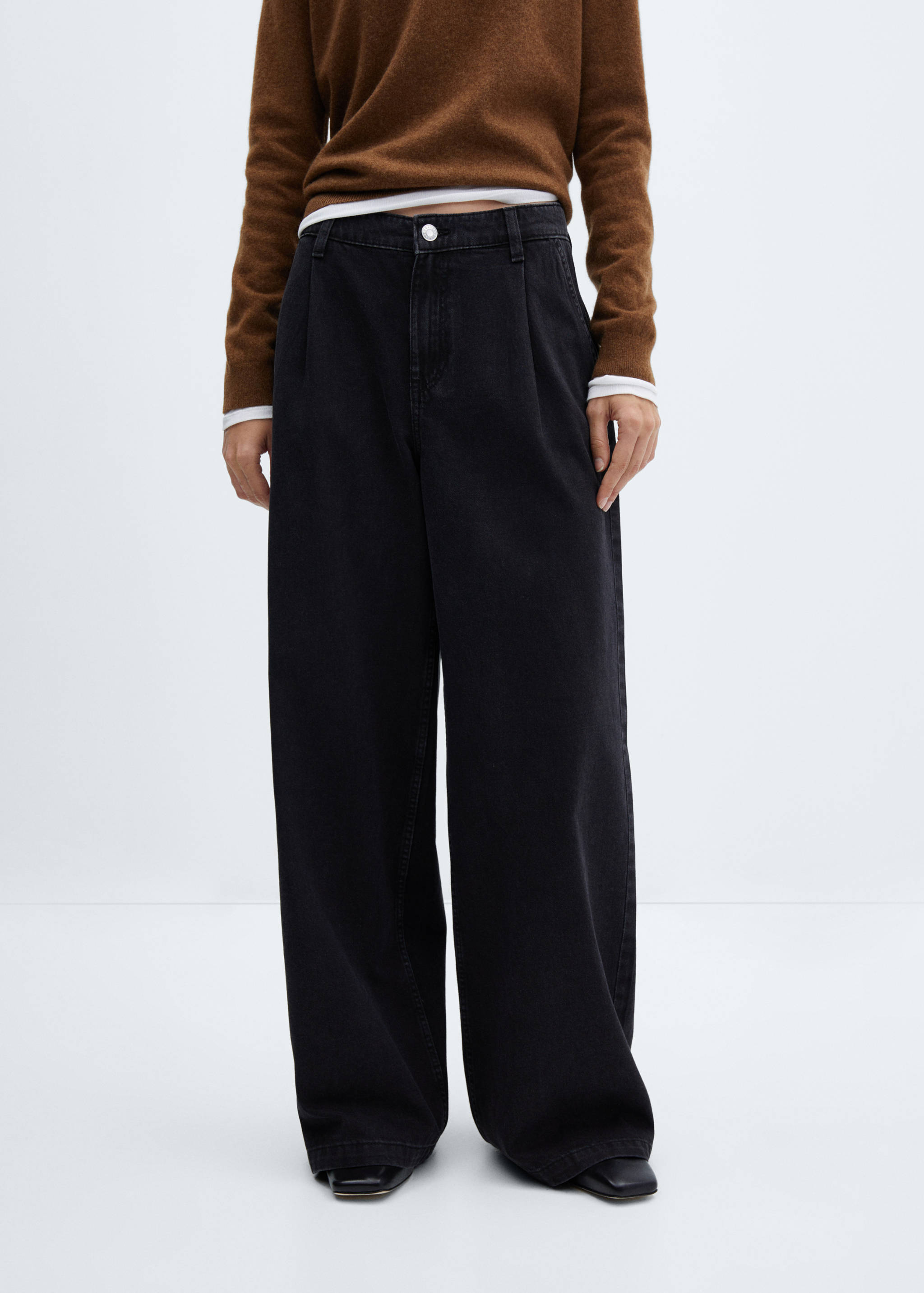 Wide leg pleated jeans - Medium plane