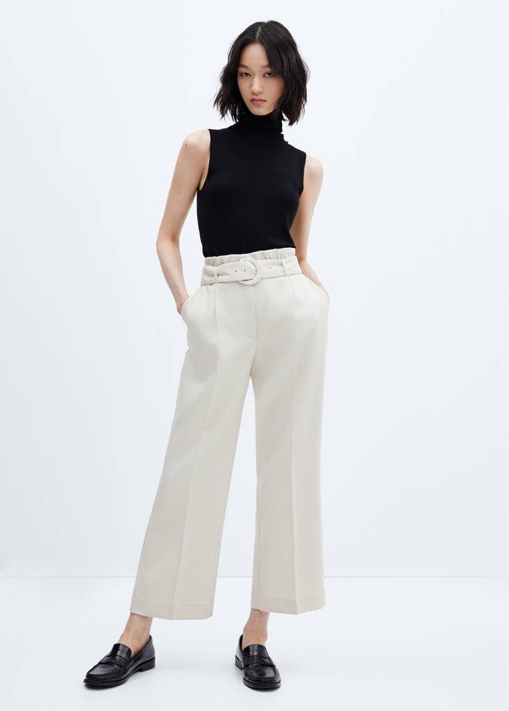 Paperbag trousers with belt — Ice Grey