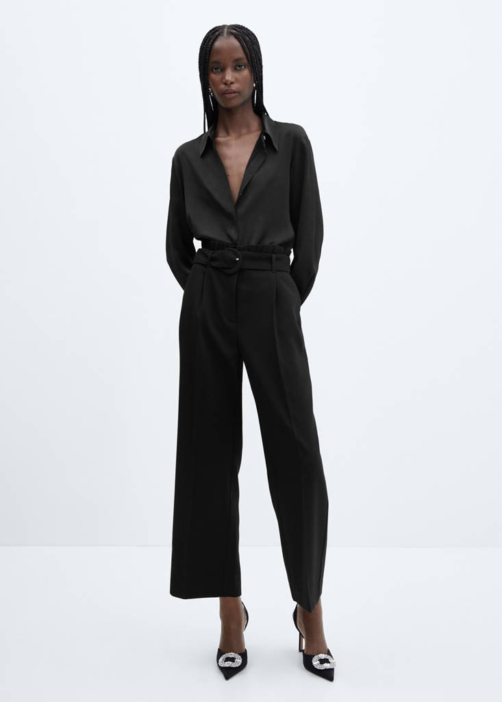 Paperbag trousers with belt — Black