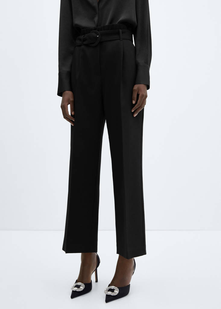 Paperbag trousers with belt — Black